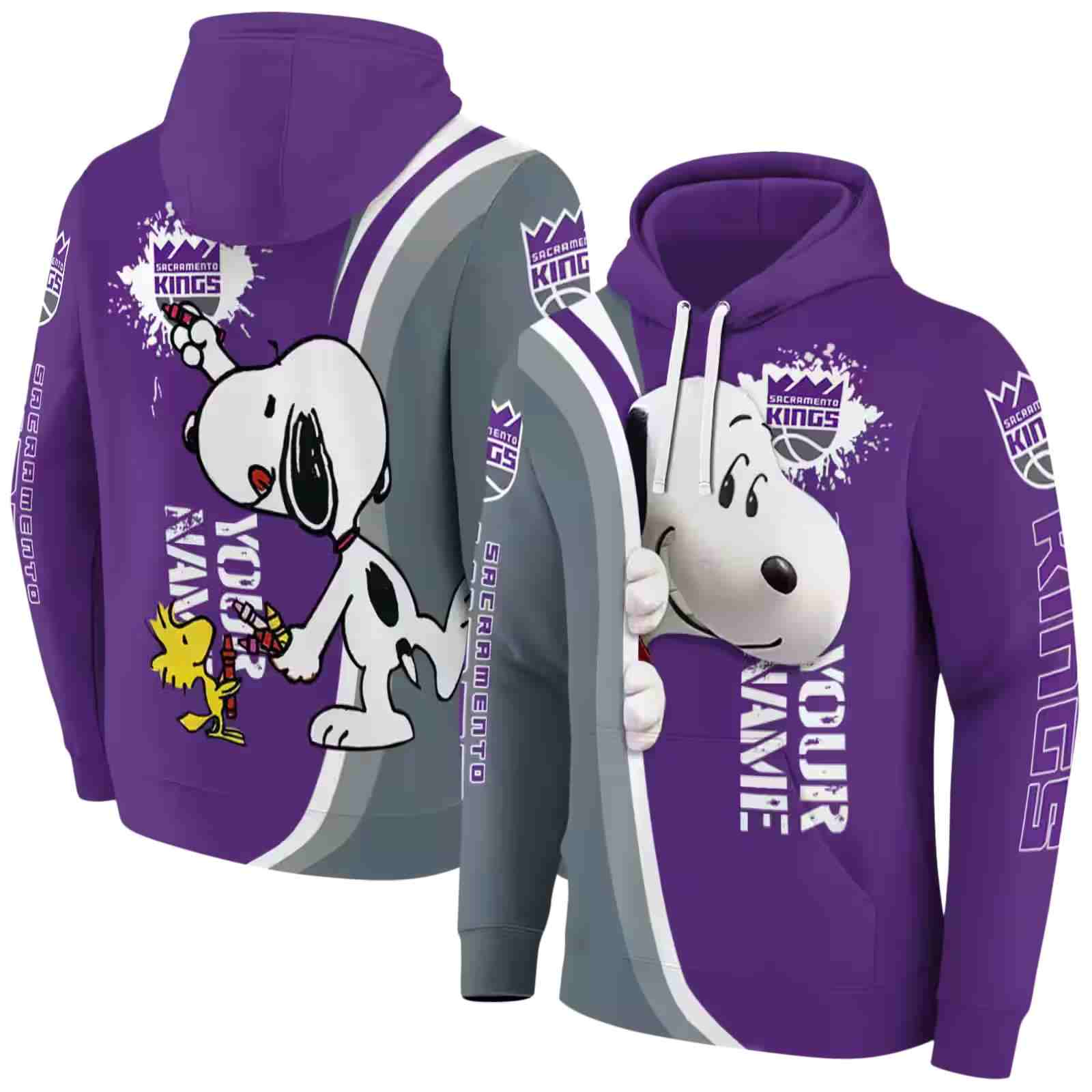 customized sacramento kings peeking snoopy purple hoodie fashion forward