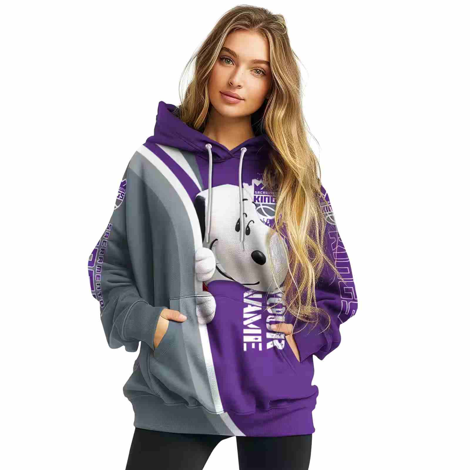 customized sacramento kings peeking snoopy purple hoodie high quality