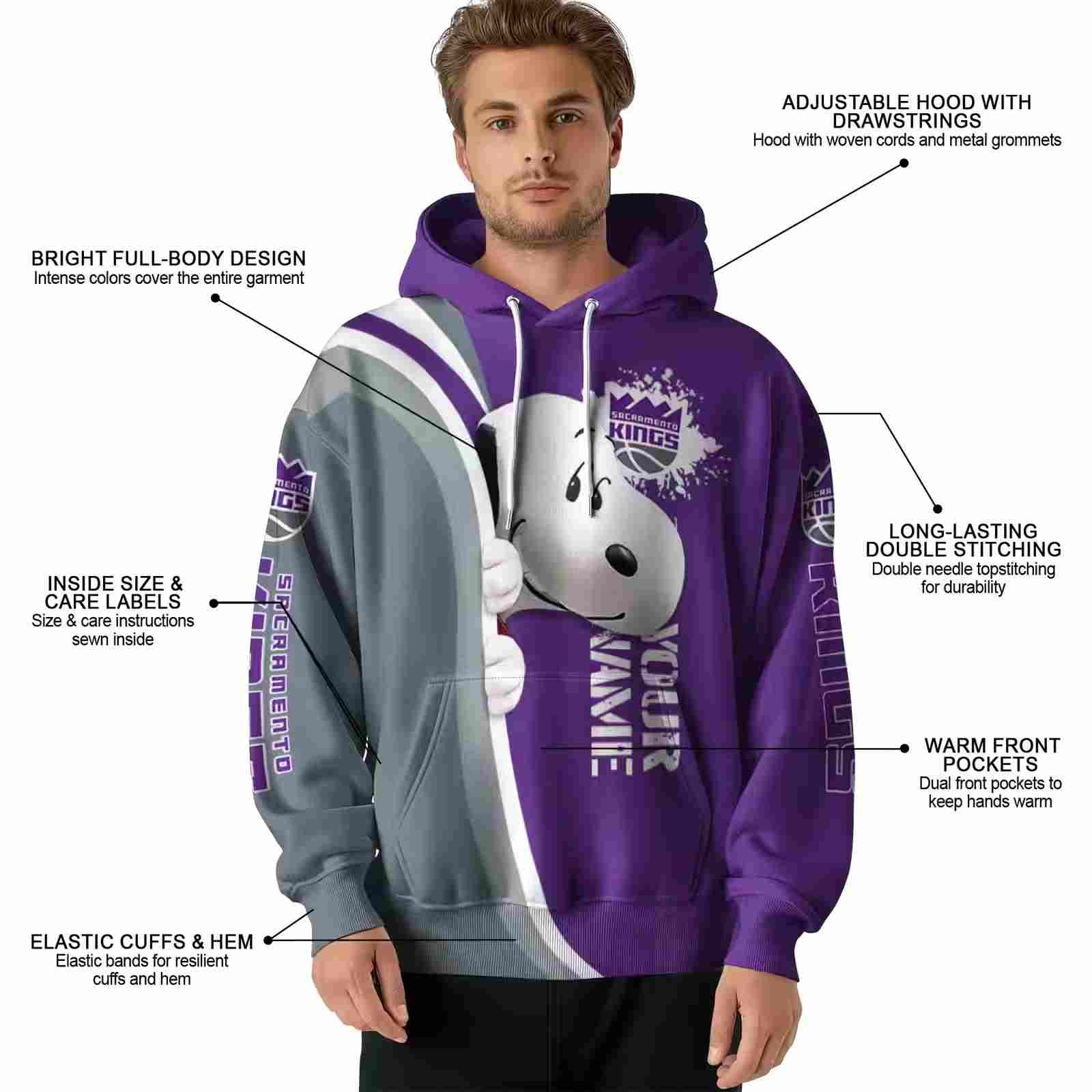 customized sacramento kings peeking snoopy purple hoodie latest model