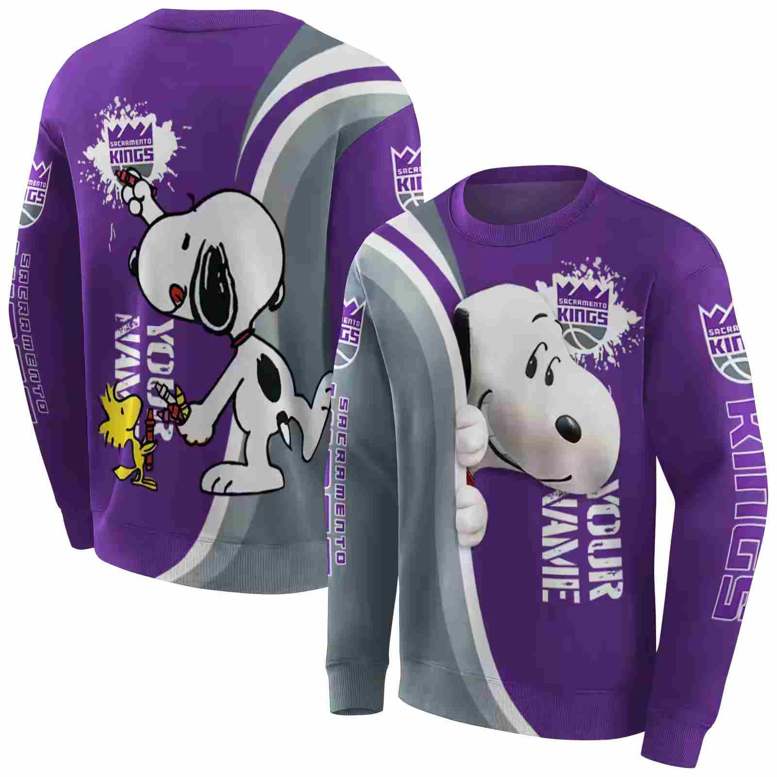 customized sacramento kings peeking snoopy purple hoodie premium grade