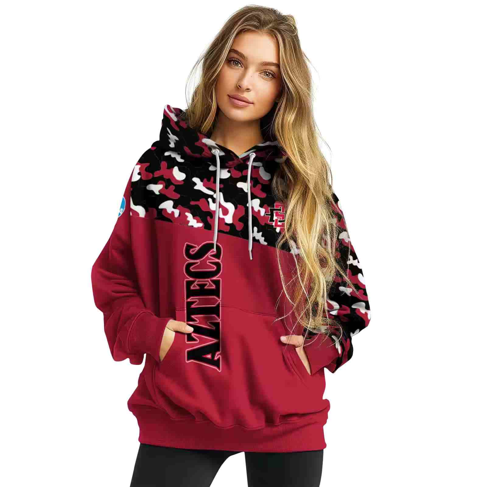 customized san diego state aztecs camo pattern red hoodie high quality