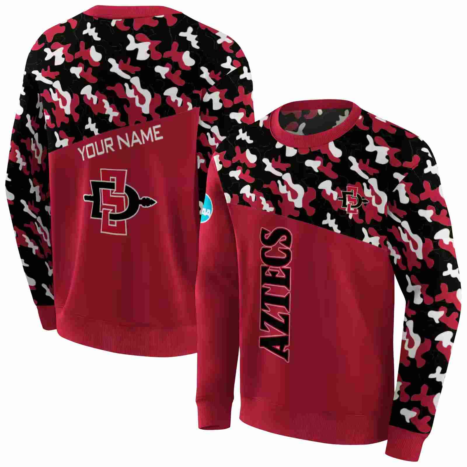 customized san diego state aztecs camo pattern red hoodie premium grade