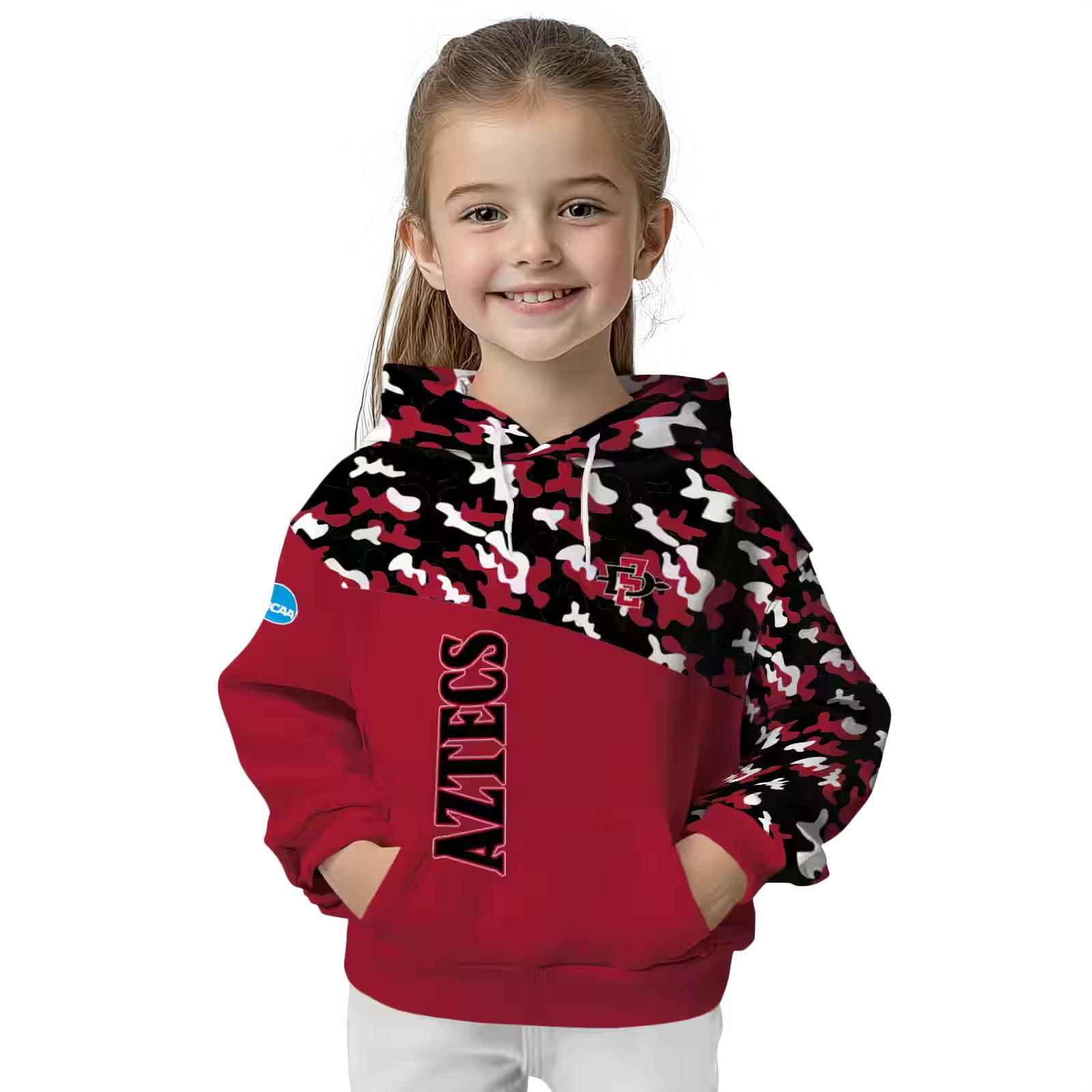 customized san diego state aztecs camo pattern red hoodie top rated