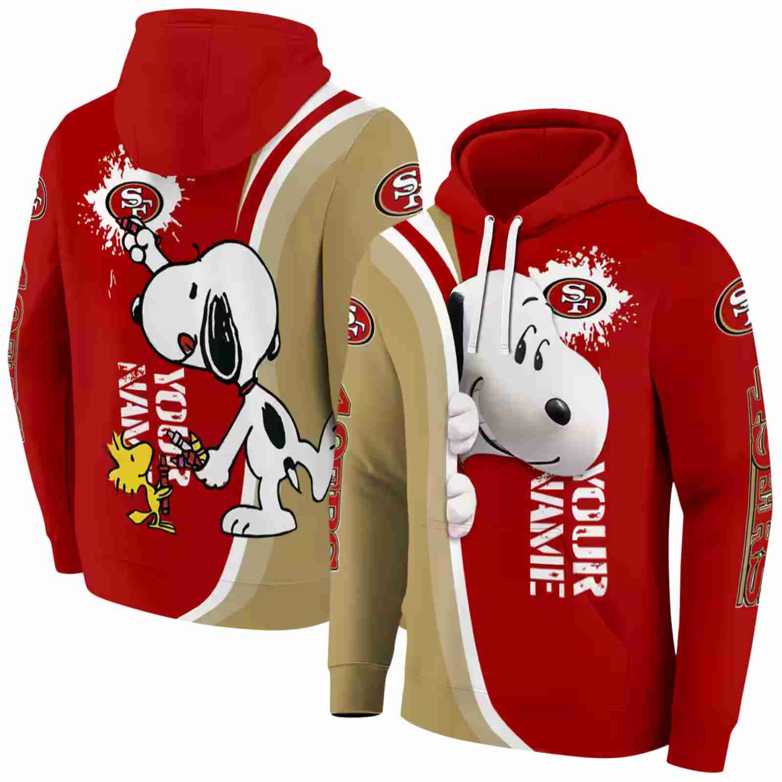 customized san francisco 49ers peeking snoopy red hoodie fashion forward