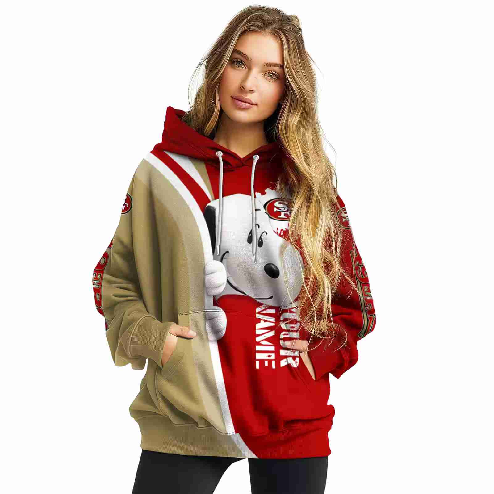 customized san francisco 49ers peeking snoopy red hoodie high quality