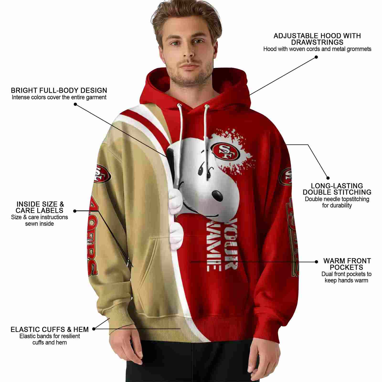 customized san francisco 49ers peeking snoopy red hoodie latest model