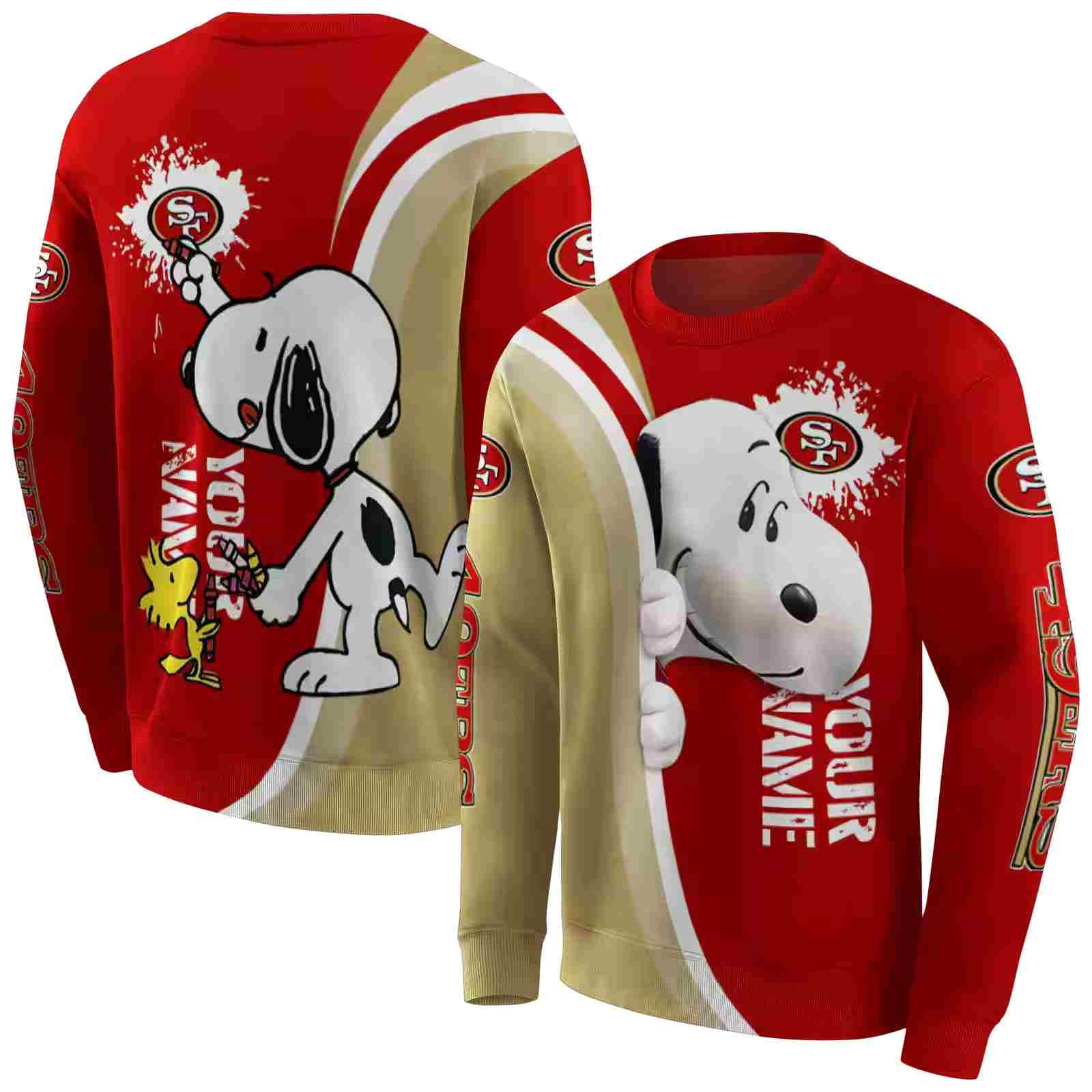 customized san francisco 49ers peeking snoopy red hoodie premium grade