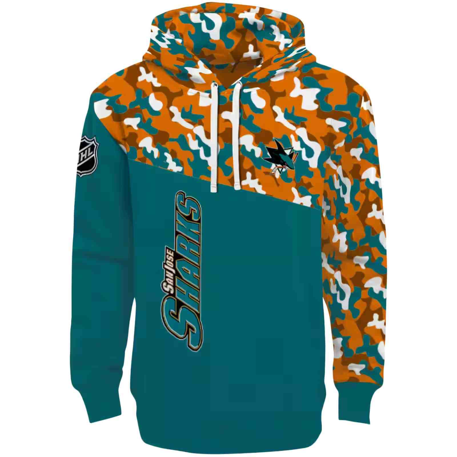 Customized San Jose Sharks Camo Pattern Teal Hoodie