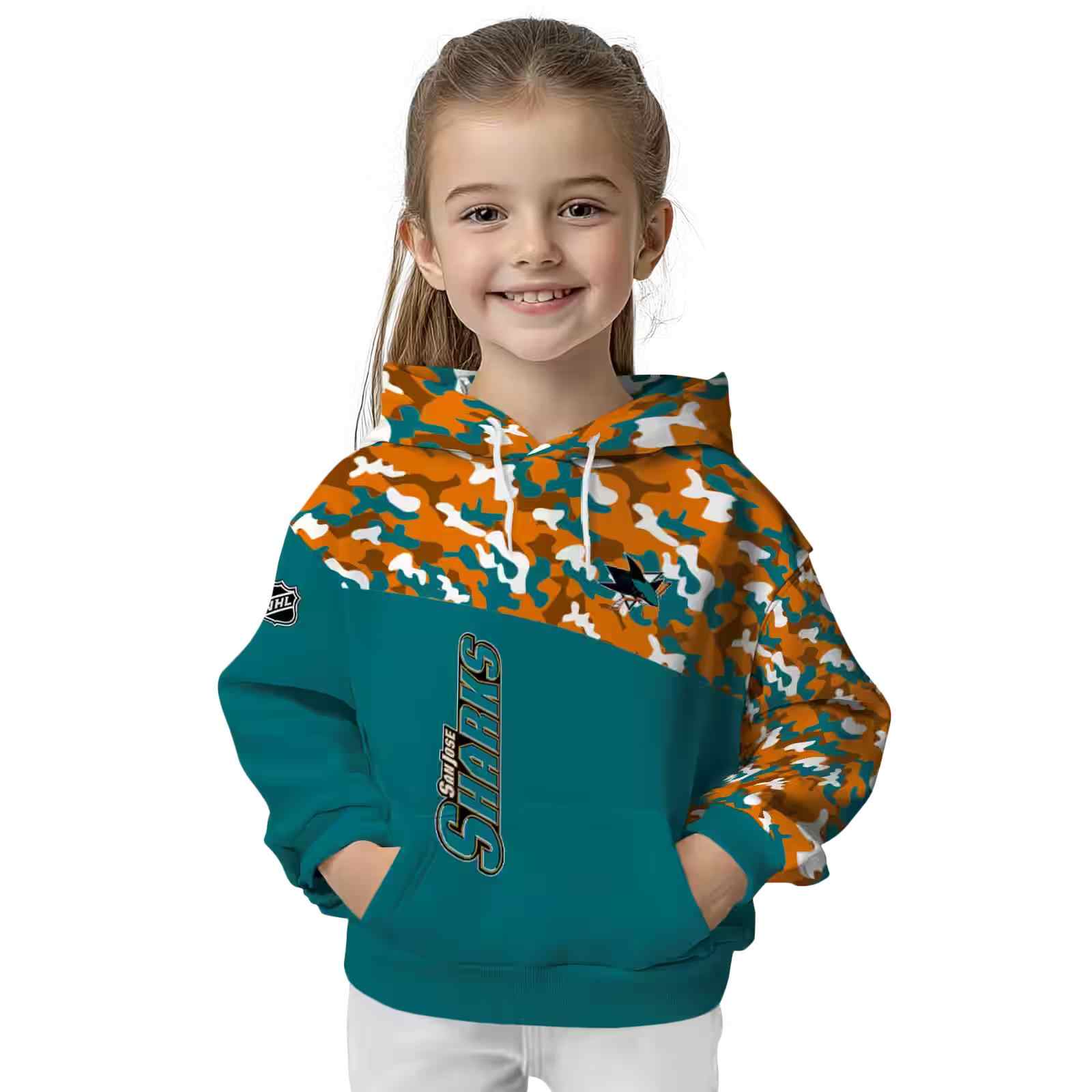 customized san jose sharks camo pattern teal hoodie top rated