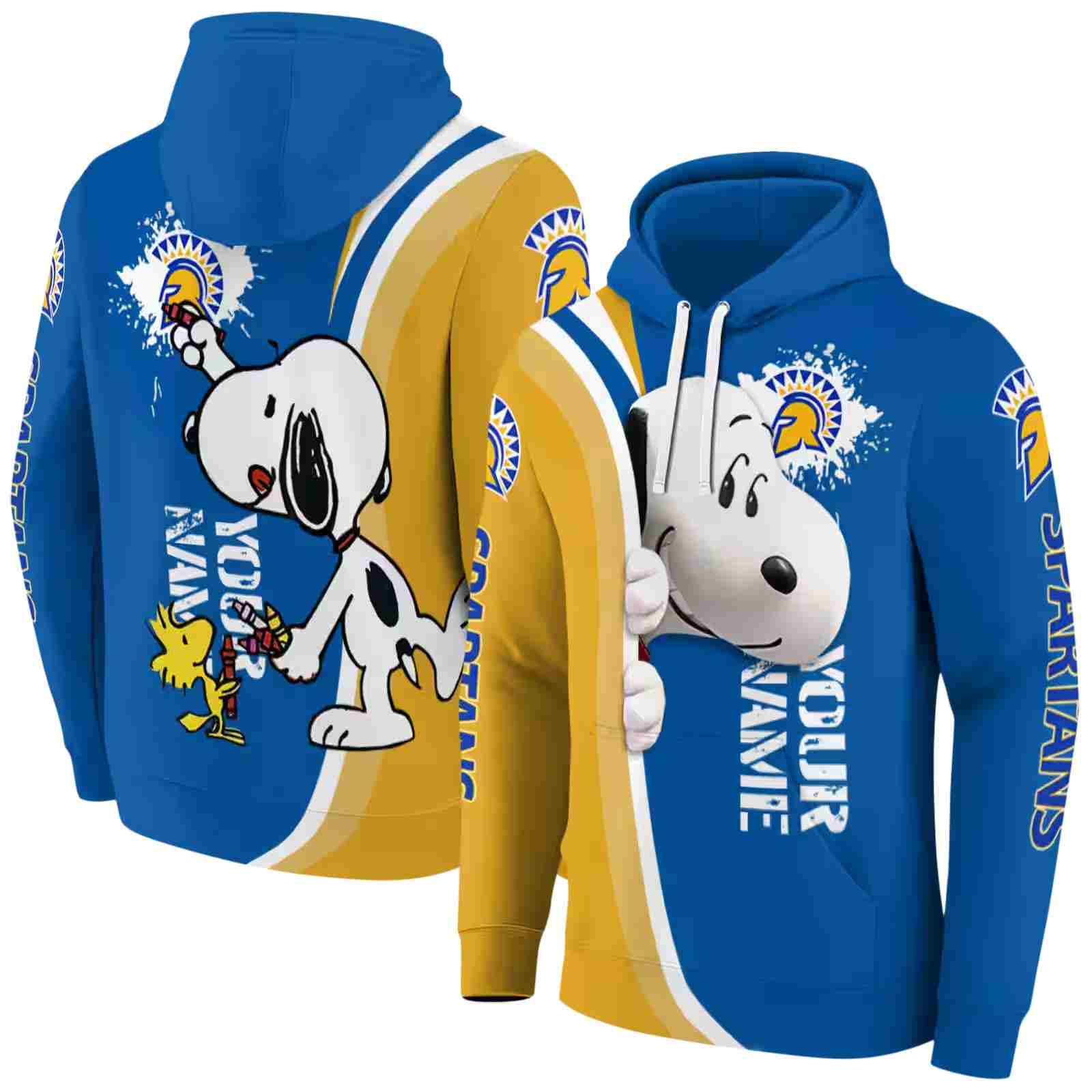 customized san jose state spartans peeking snoopy blue hoodie fashion forward