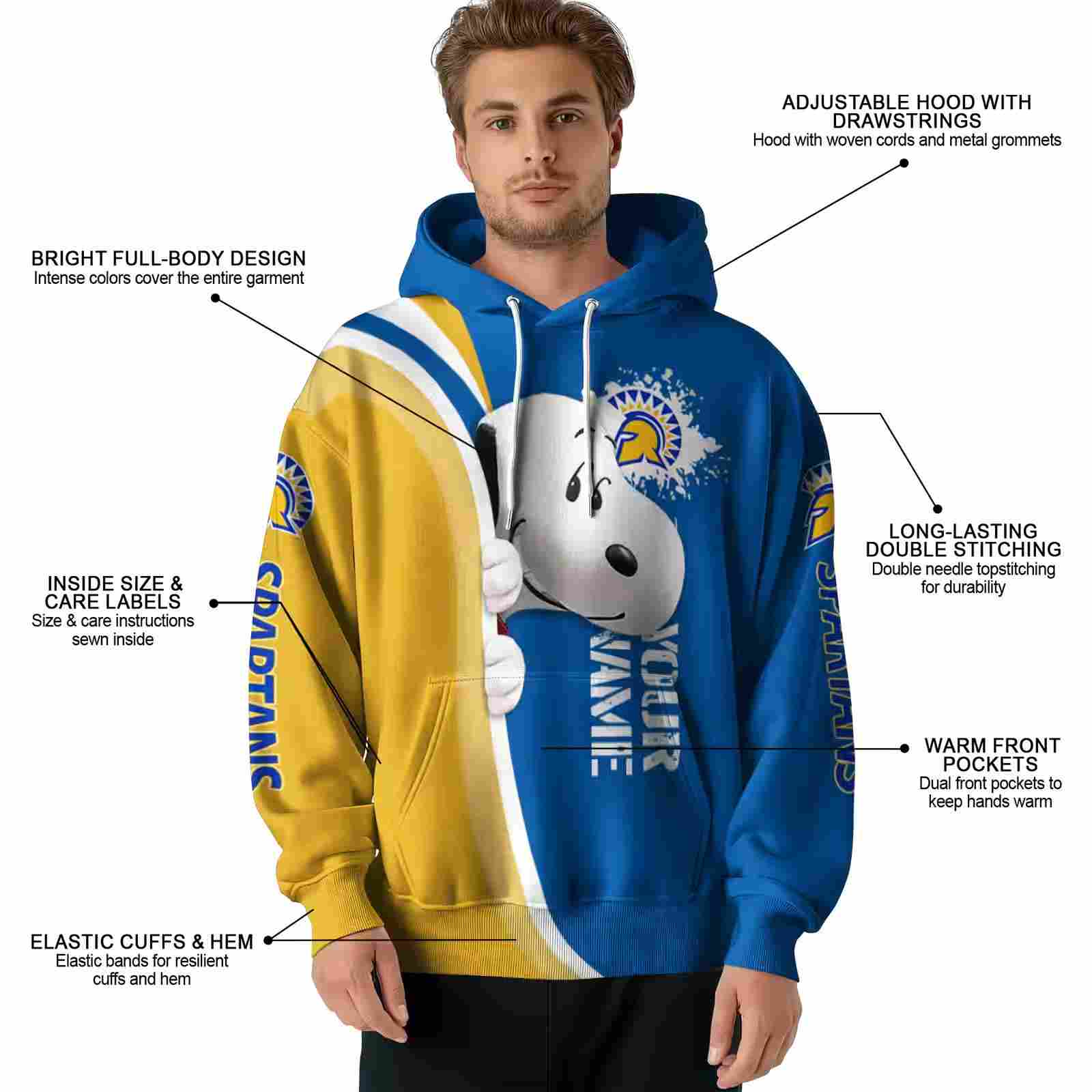 customized san jose state spartans peeking snoopy blue hoodie latest model