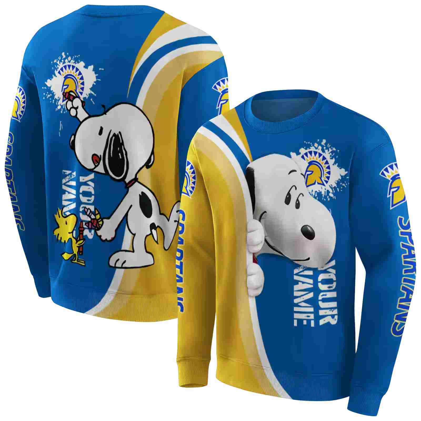 customized san jose state spartans peeking snoopy blue hoodie premium grade