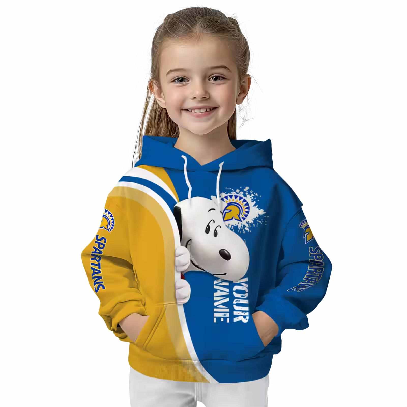 customized san jose state spartans peeking snoopy blue hoodie top rated