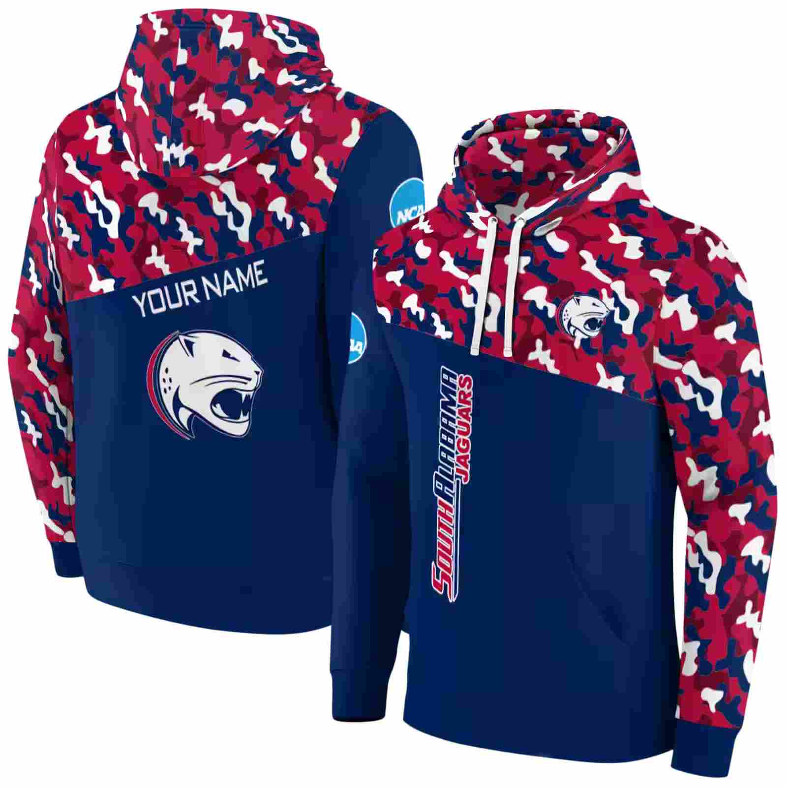 customized south alabama jaguars camo pattern blue hoodie fashion forward