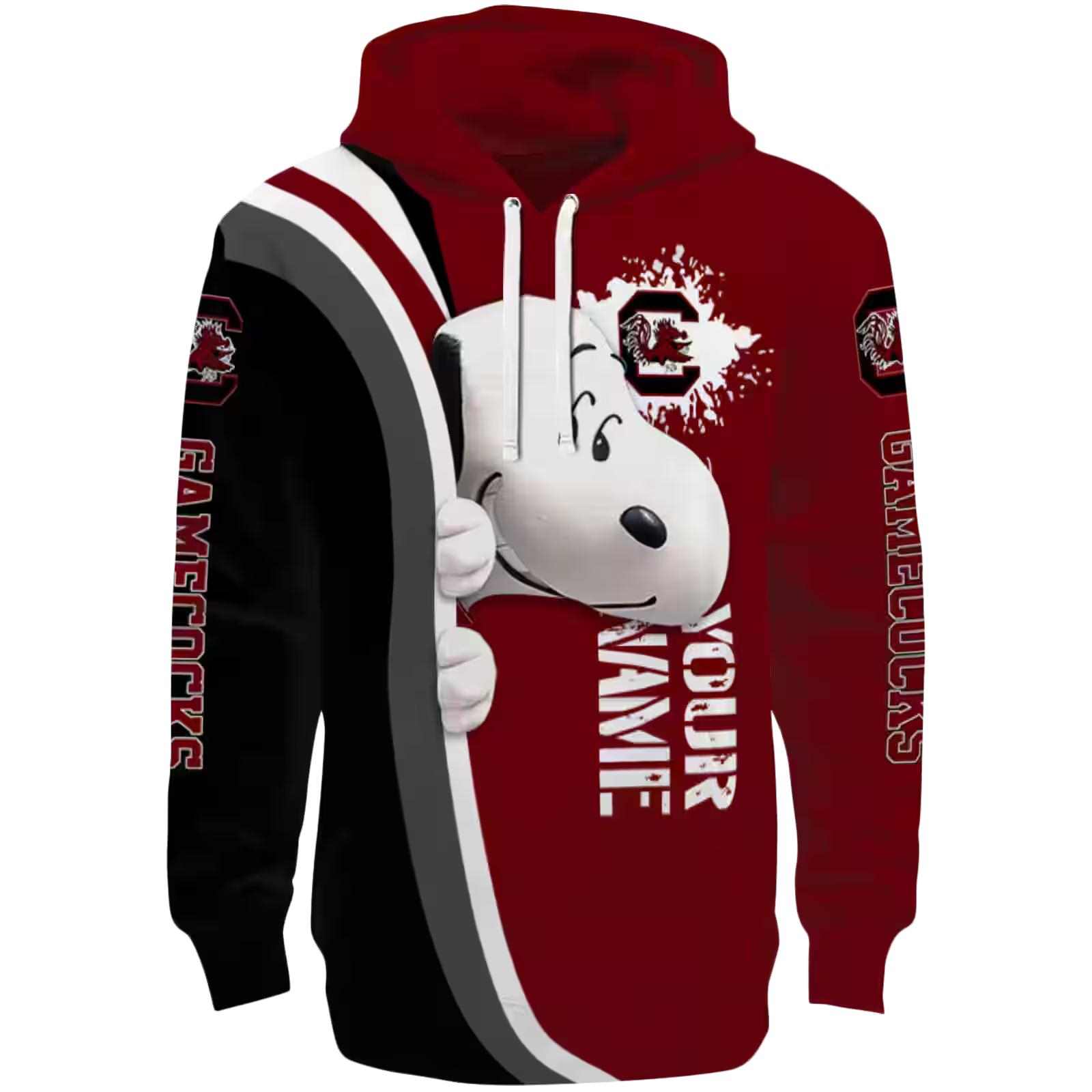 Customized South Carolina Gamecocks Peeking Snoopy Garnet Hoodie