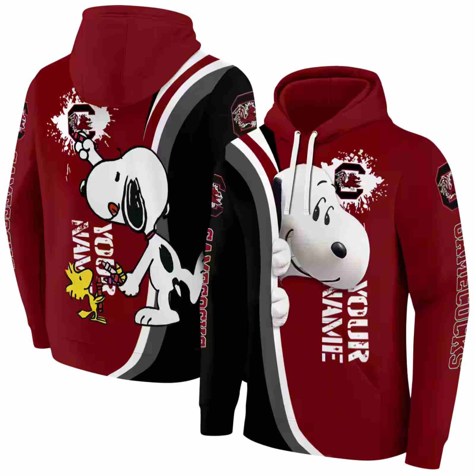 customized south carolina gamecocks peeking snoopy garnet hoodie fashion forward