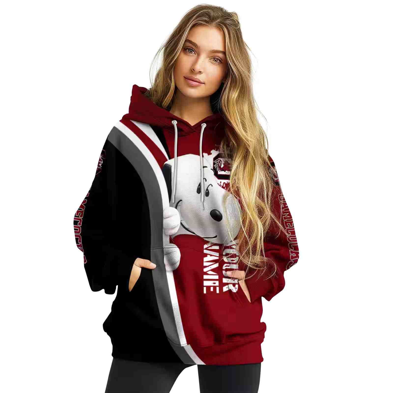 customized south carolina gamecocks peeking snoopy garnet hoodie high quality