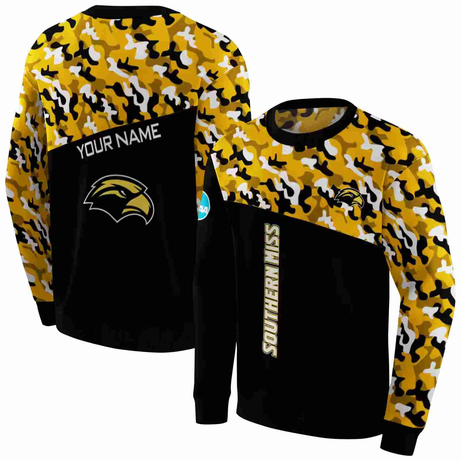 customized southern miss golden eagles camo pattern black hoodie premium grade