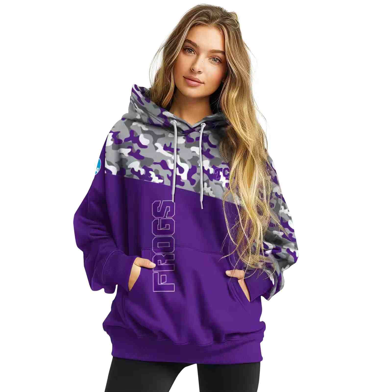 customized tcu horned frogs camo pattern purple hoodie high quality