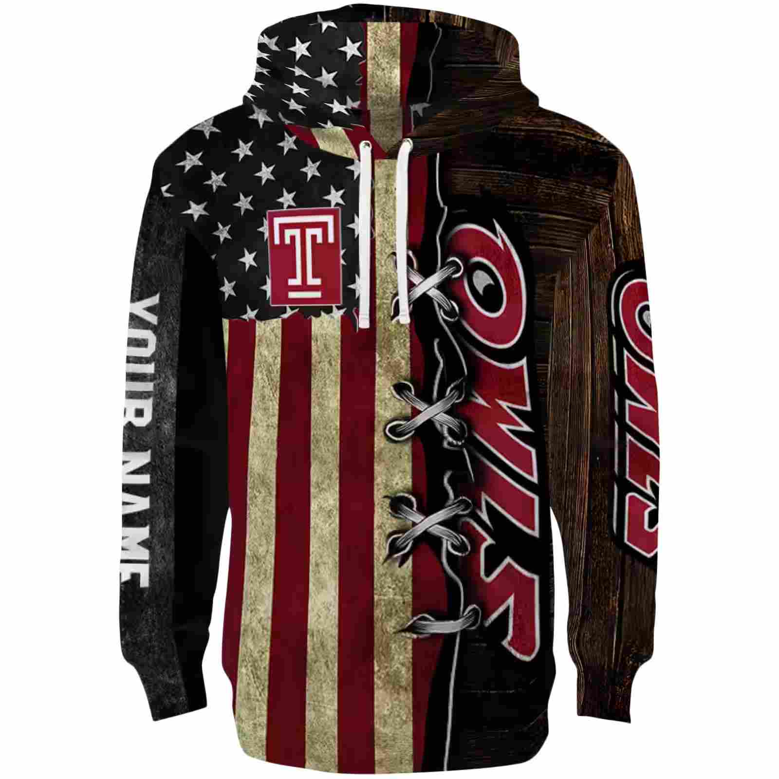 Customized Temple Owls American Pride Hoodie