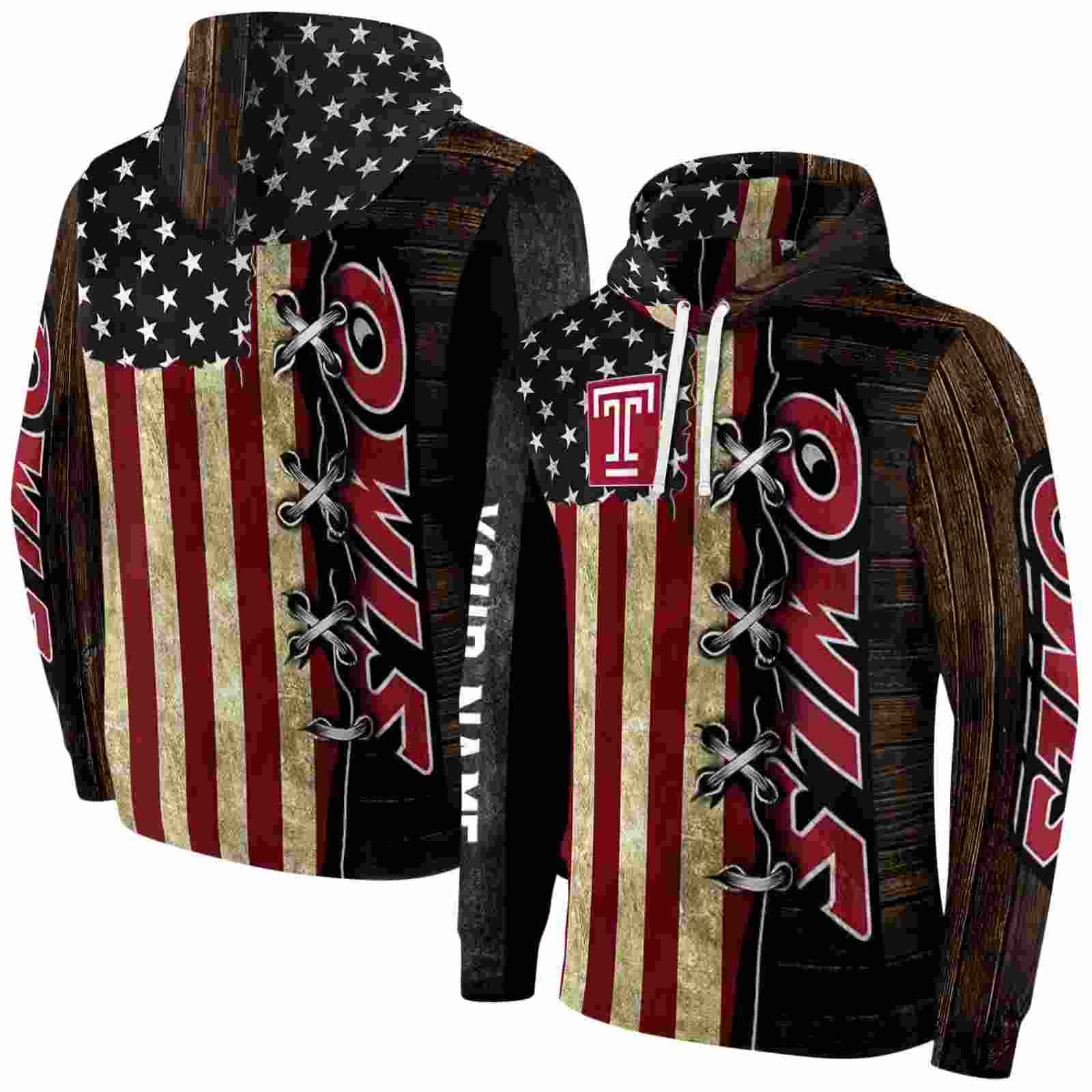 customized temple owls american pride hoodie fashion forward