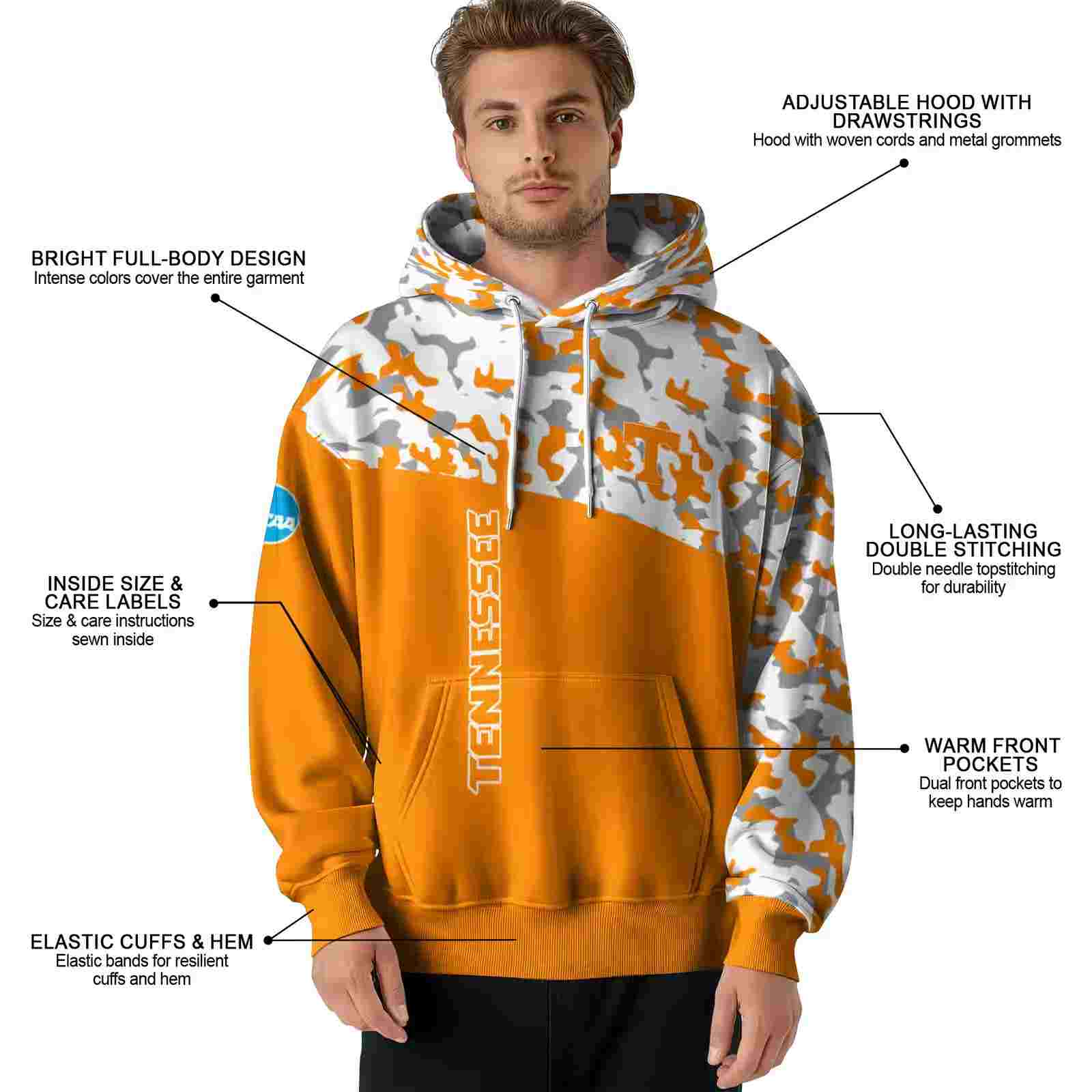 customized tennessee volunteers camo pattern orange hoodie latest model