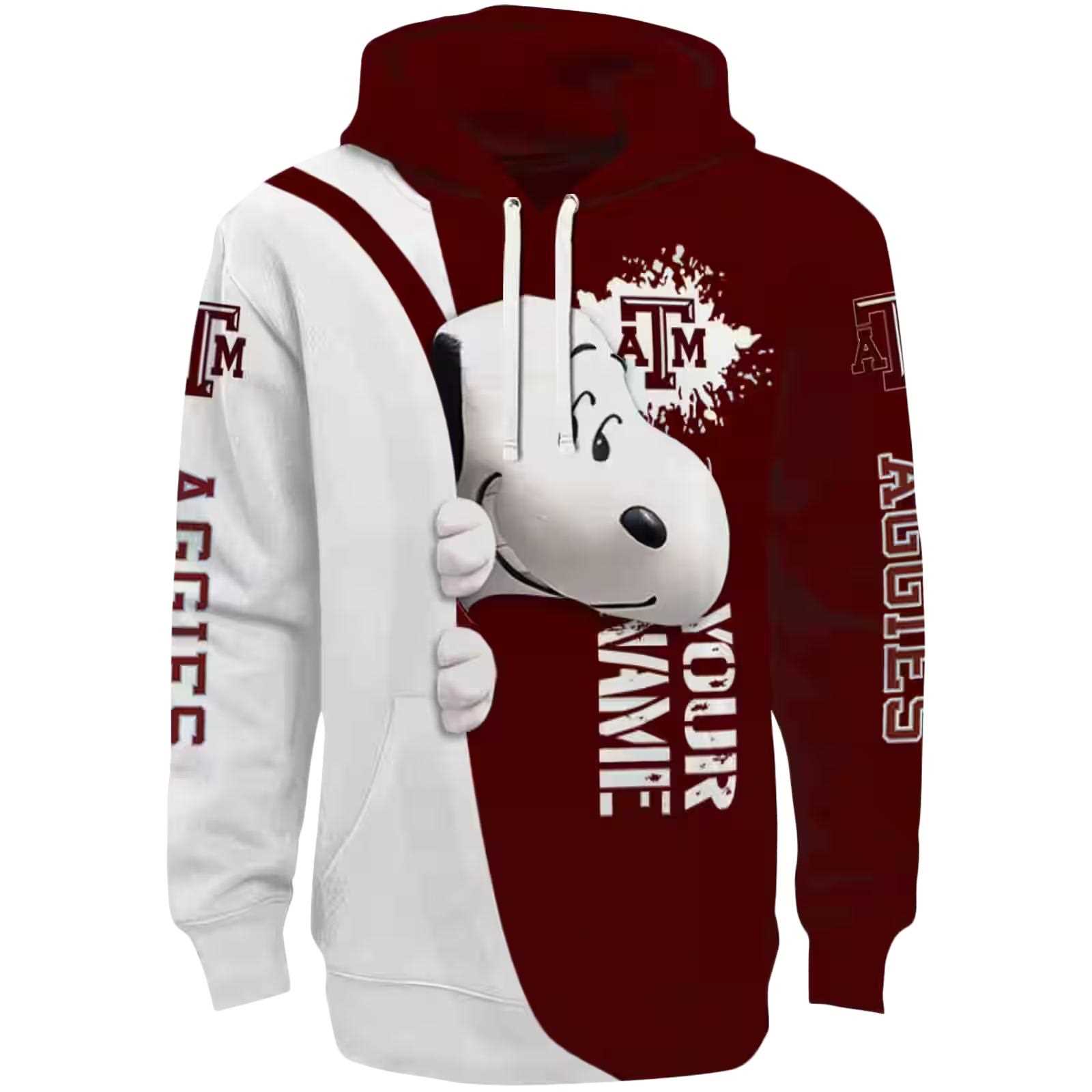 Customized Texas A&M Aggies Peeking Snoopy Maroon Hoodie