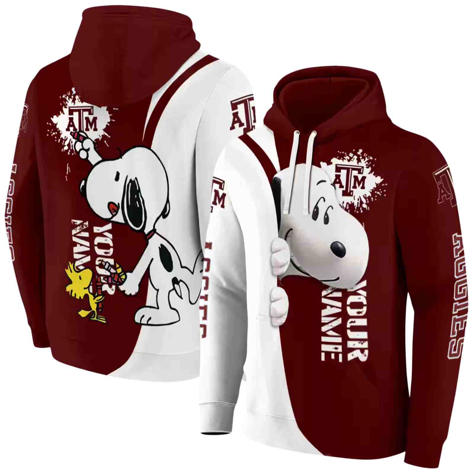 customized texas am aggies peeking snoopy maroon hoodie fashion forward