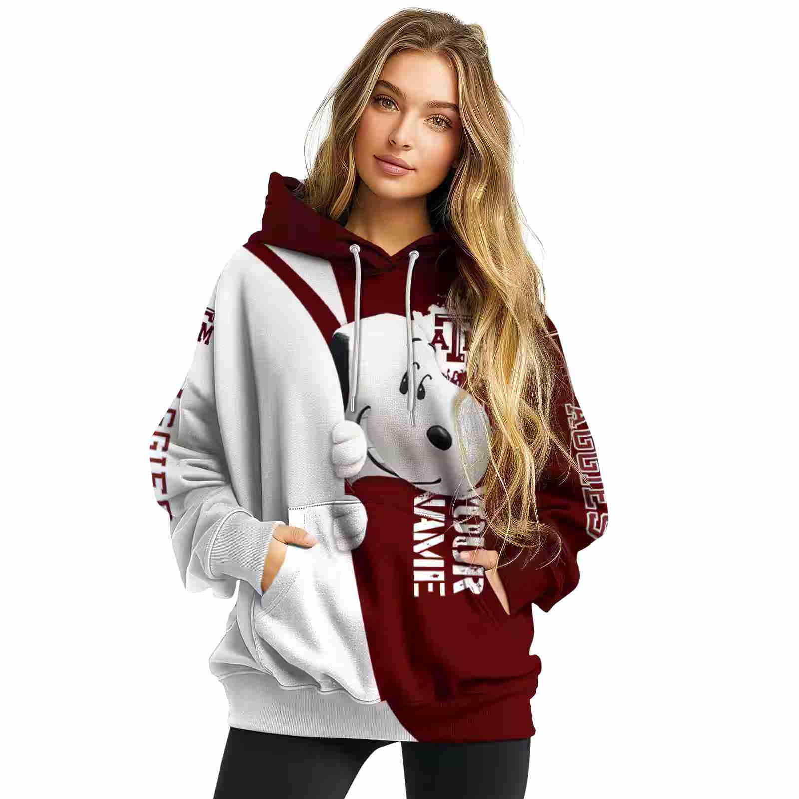 customized texas am aggies peeking snoopy maroon hoodie high quality