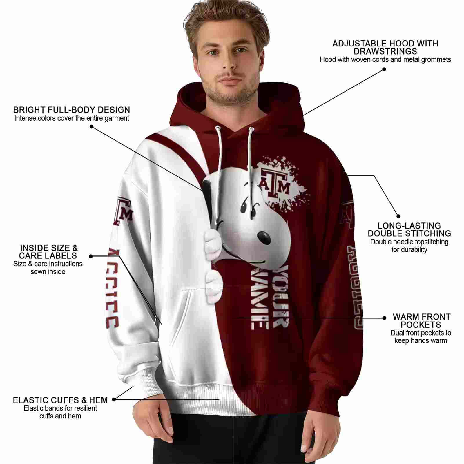 customized texas am aggies peeking snoopy maroon hoodie latest model