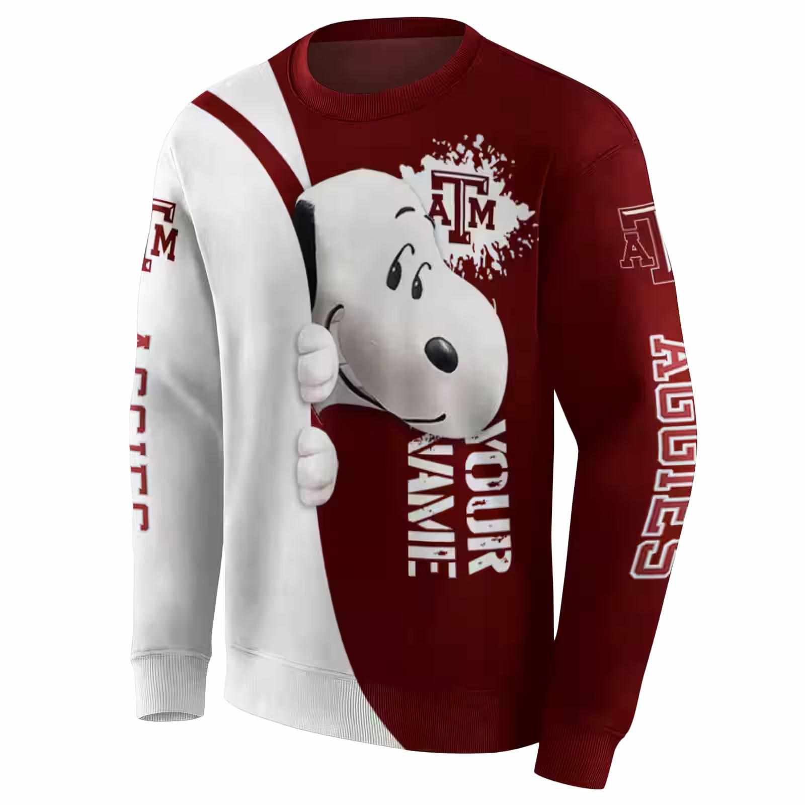 customized texas am aggies peeking snoopy maroon hoodie new arrival