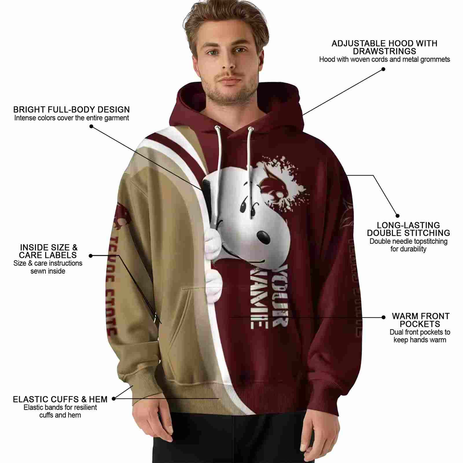 customized texas state bobcats peeking snoopy maroon hoodie latest model