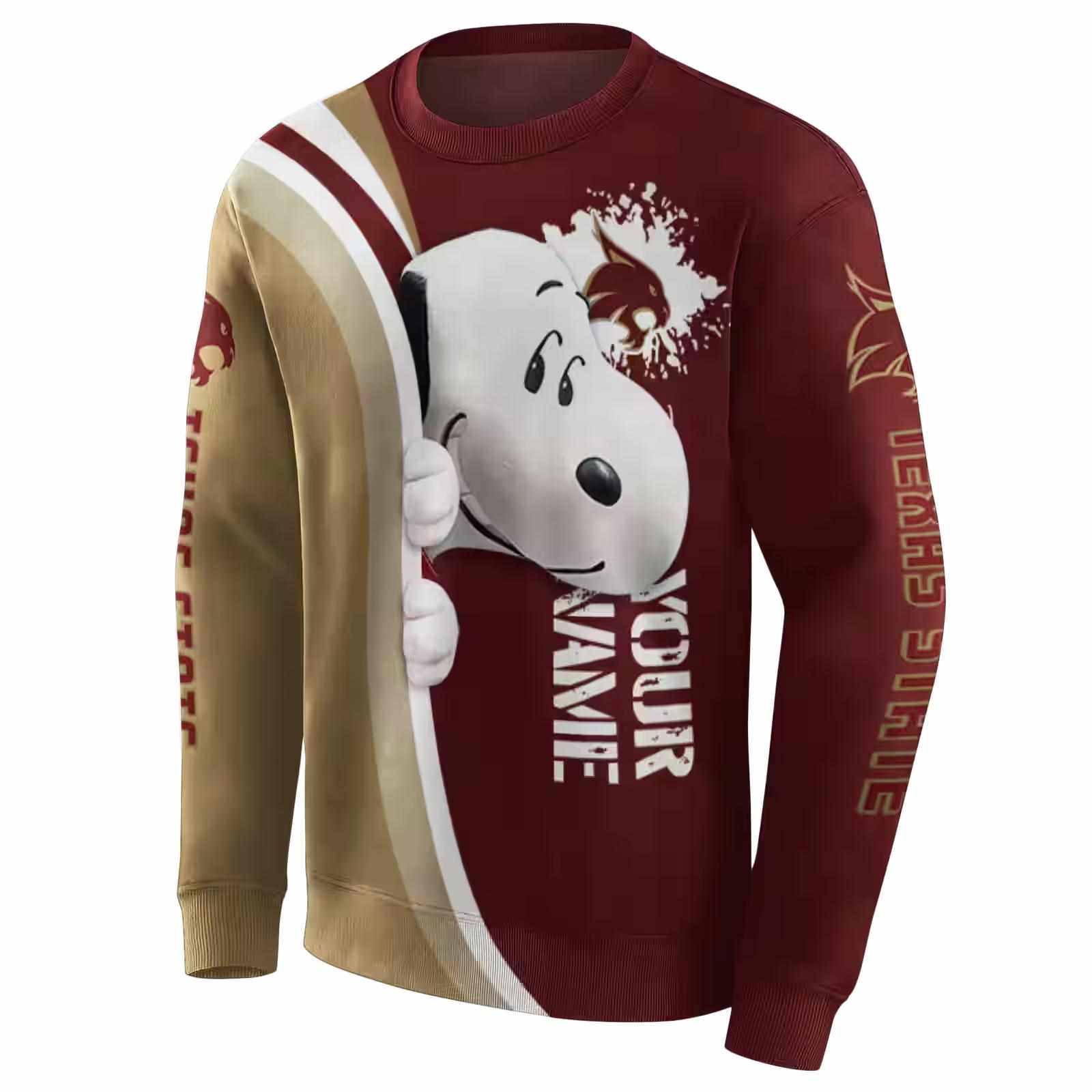 customized texas state bobcats peeking snoopy maroon hoodie new arrival