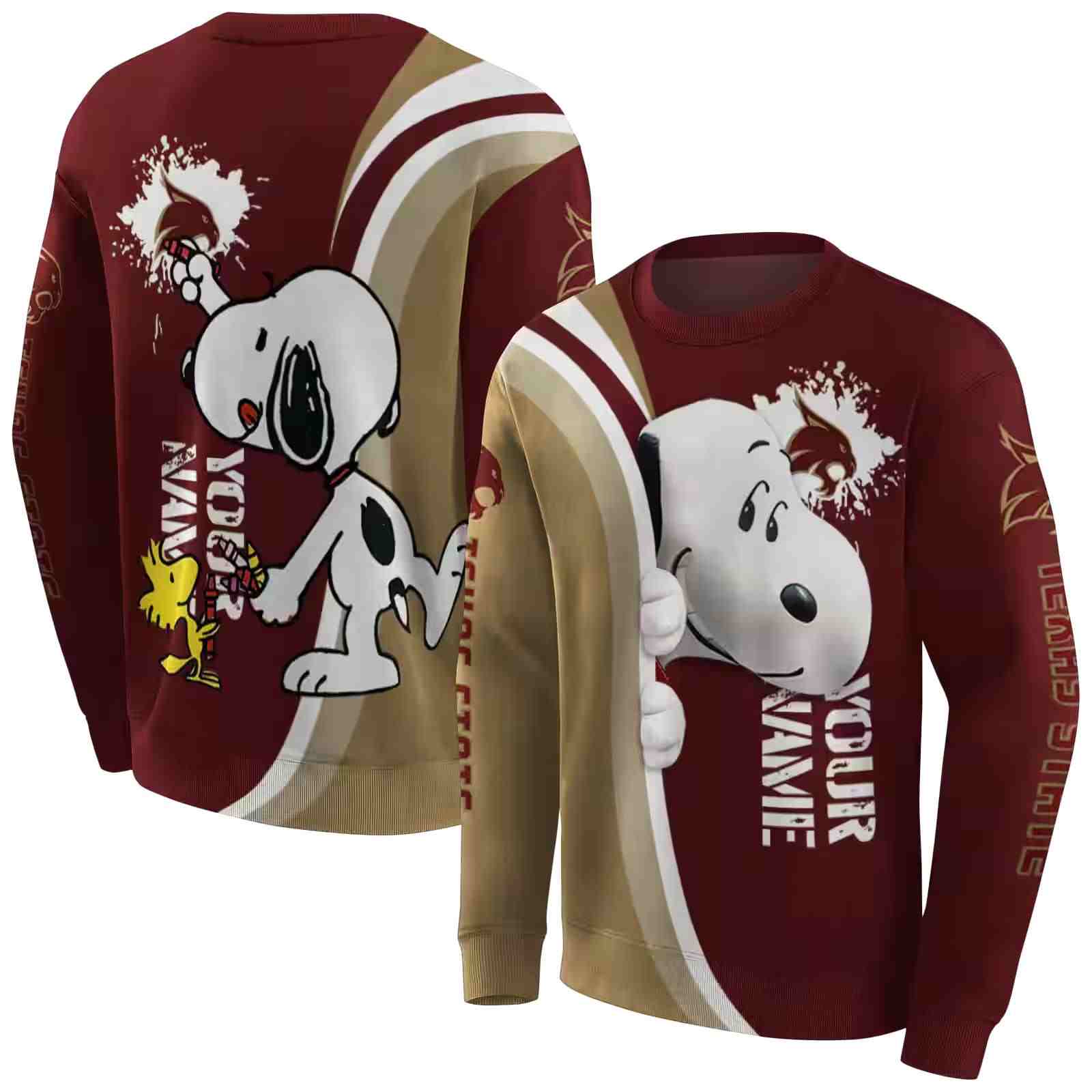 customized texas state bobcats peeking snoopy maroon hoodie premium grade