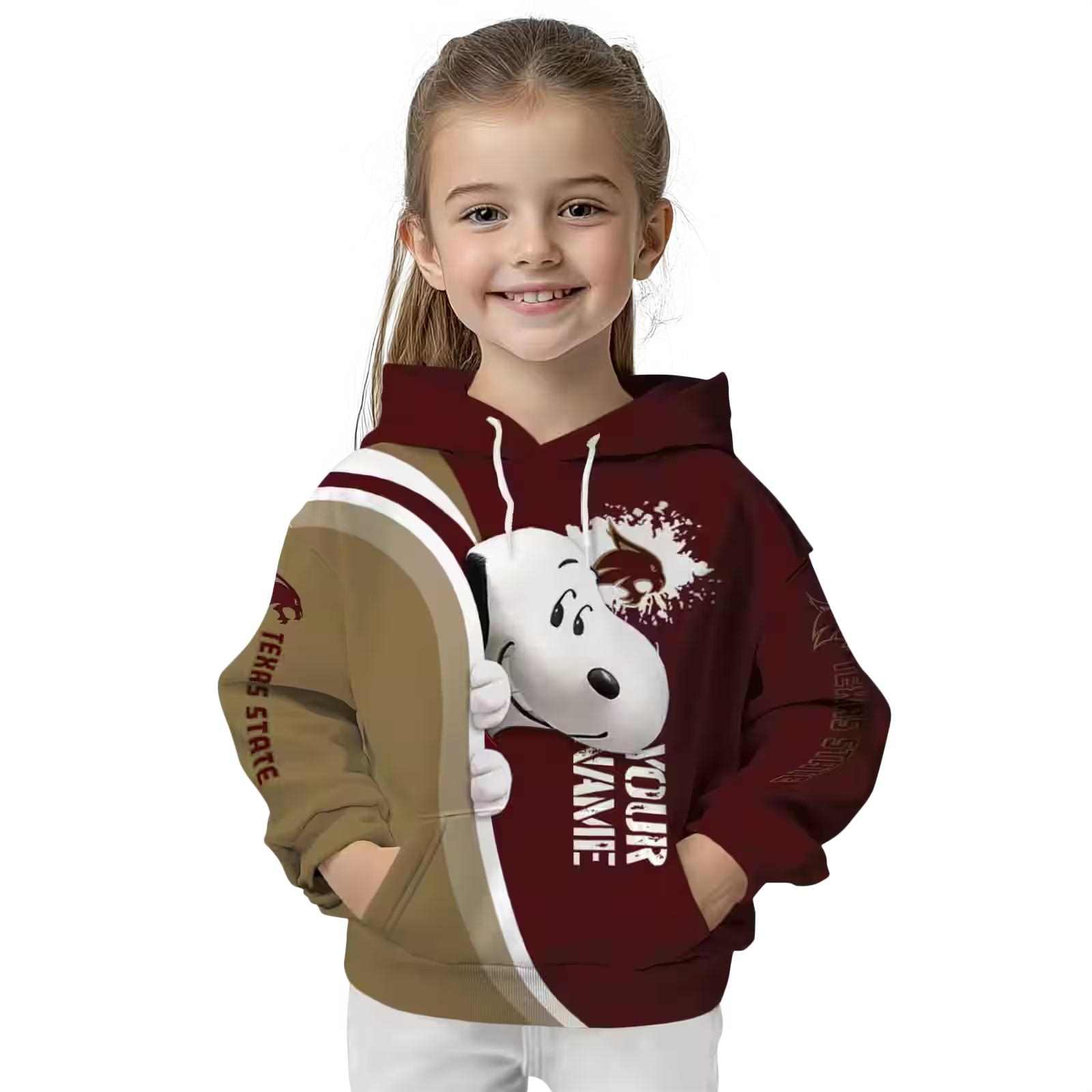 customized texas state bobcats peeking snoopy maroon hoodie top rated