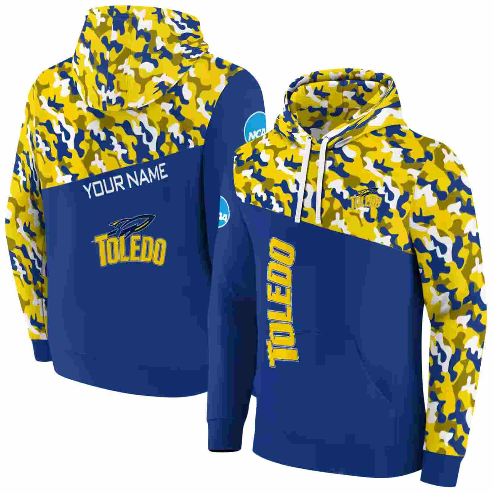 customized toledo rockets camo pattern blue hoodie fashion forward