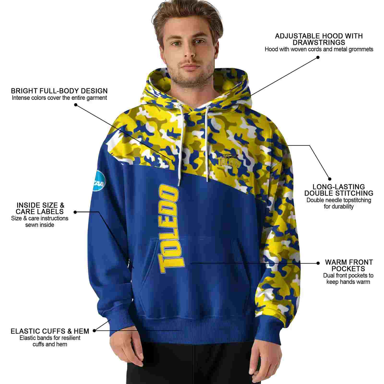 customized toledo rockets camo pattern blue hoodie latest model