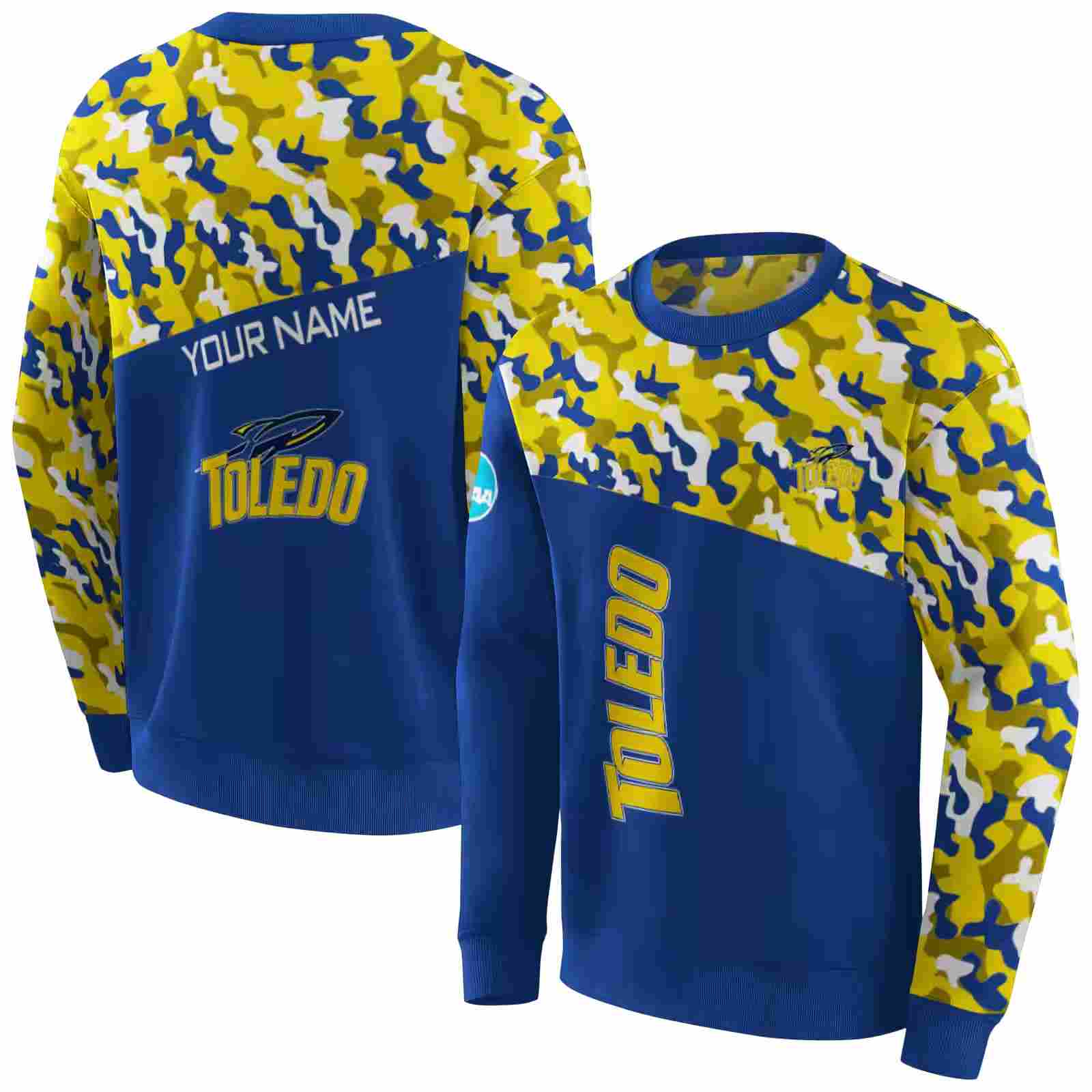 customized toledo rockets camo pattern blue hoodie premium grade