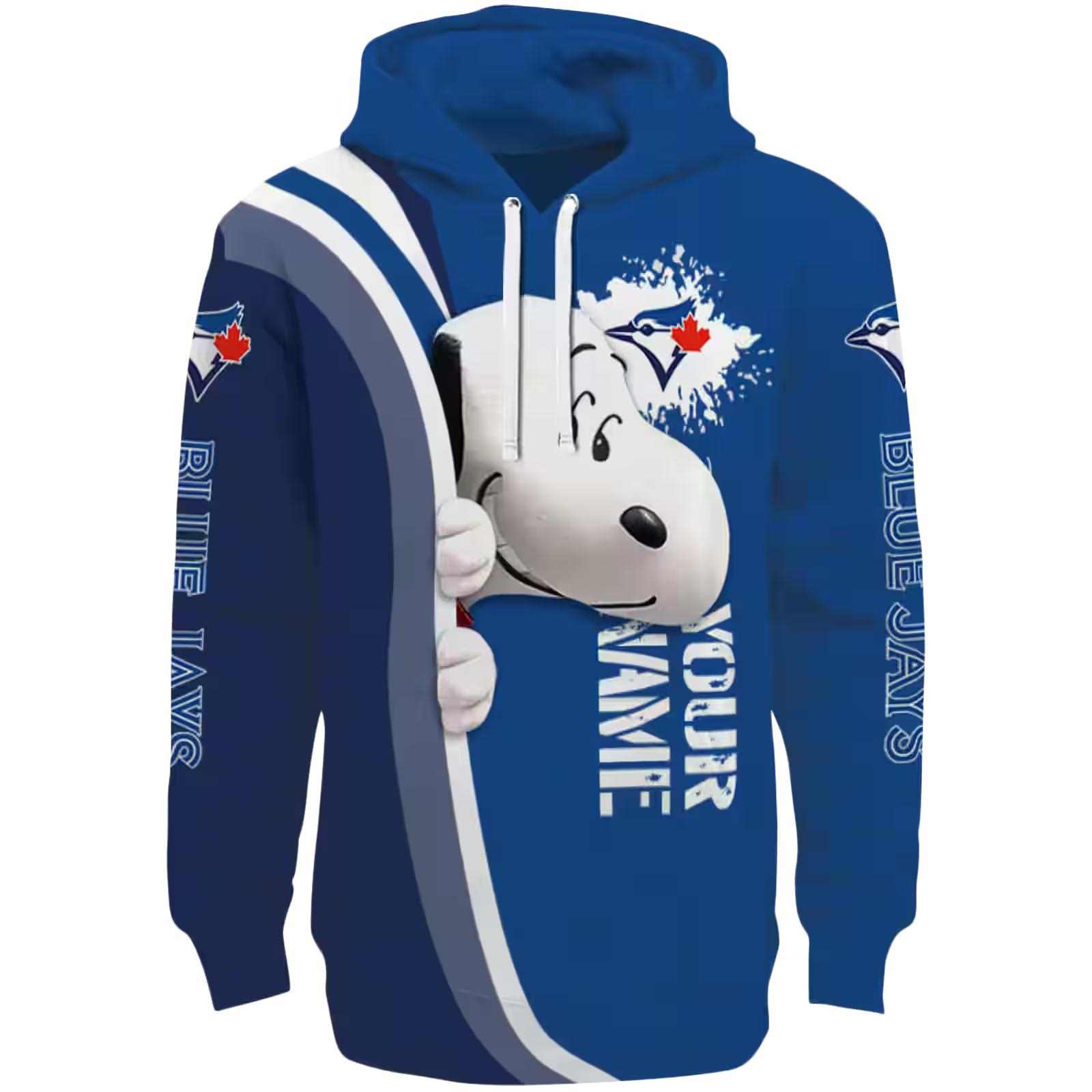 Customized Toronto Blue Jays Peeking Snoopy Blue Hoodie