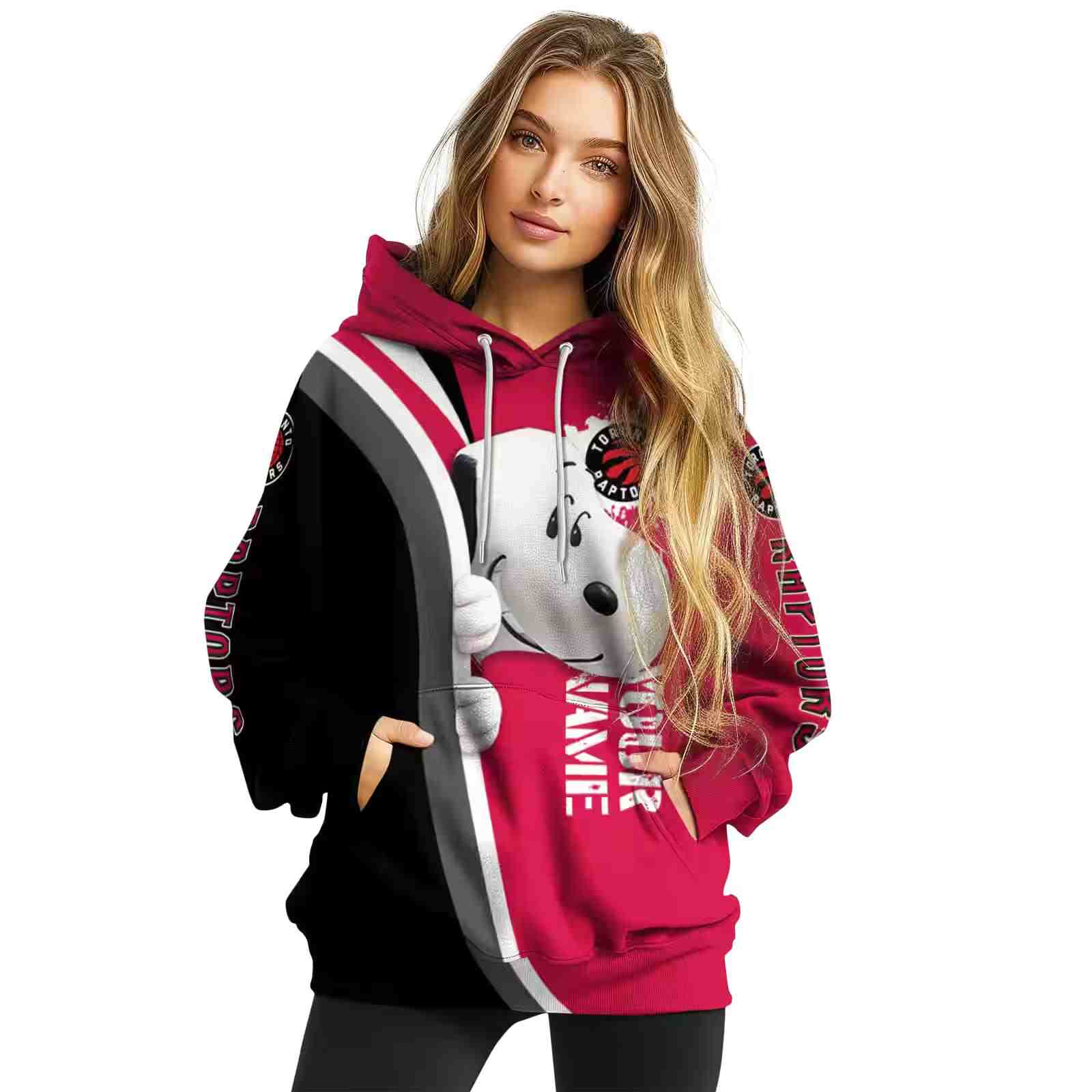 customized toronto raptors peeking snoopy red hoodie high quality