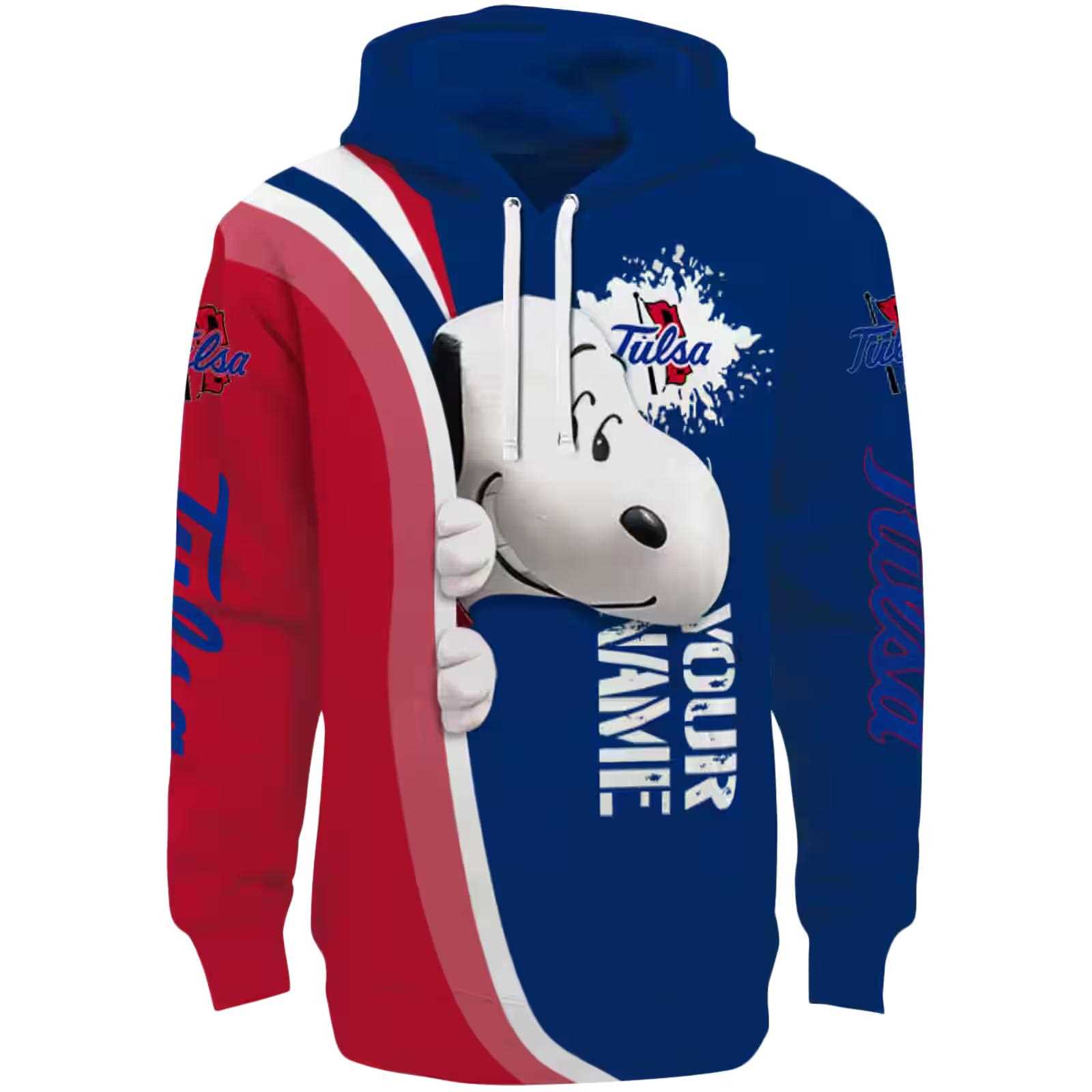 Customized Tulsa Golden Hurricane Peeking Snoopy Blue Hoodie