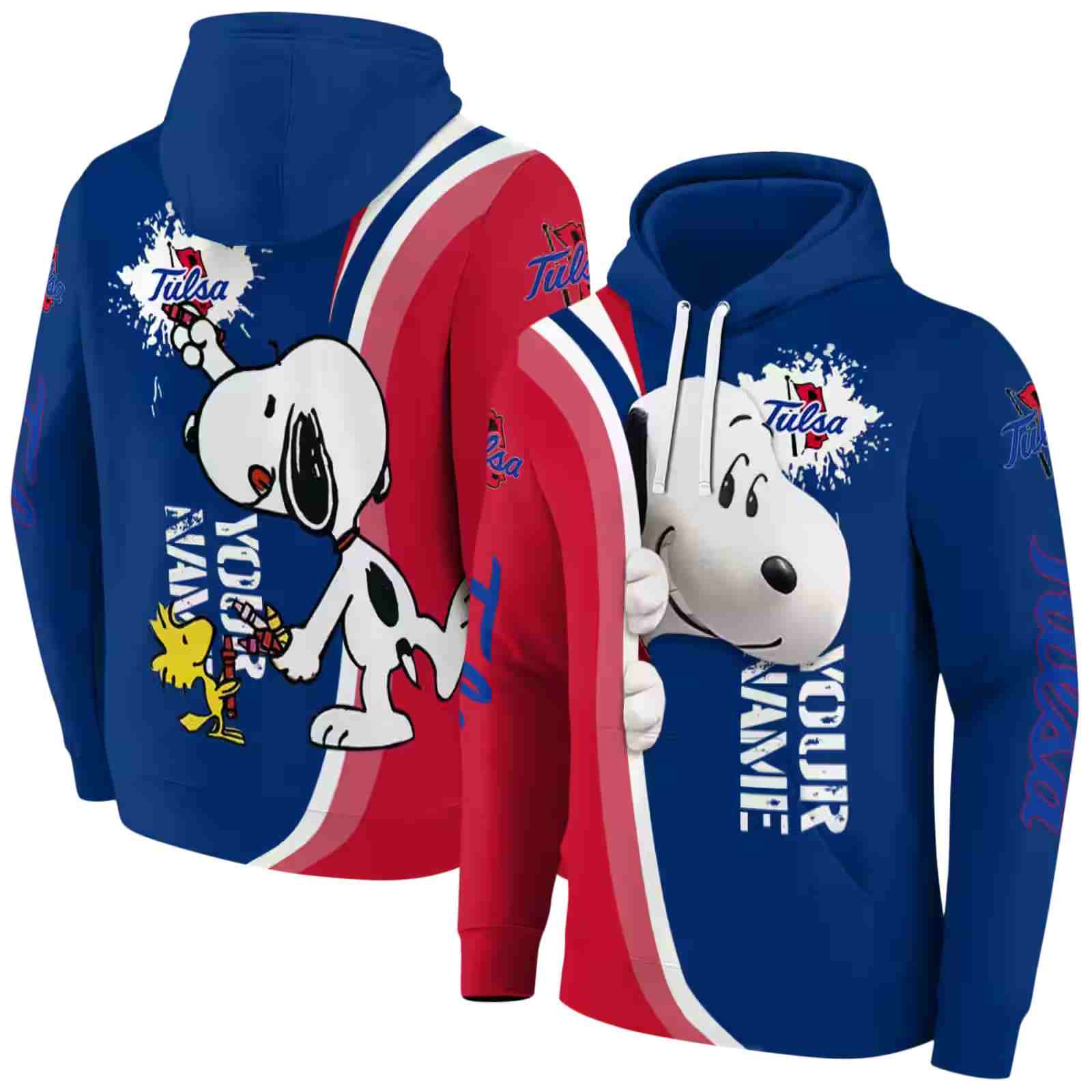 customized tulsa golden hurricane peeking snoopy blue hoodie fashion forward