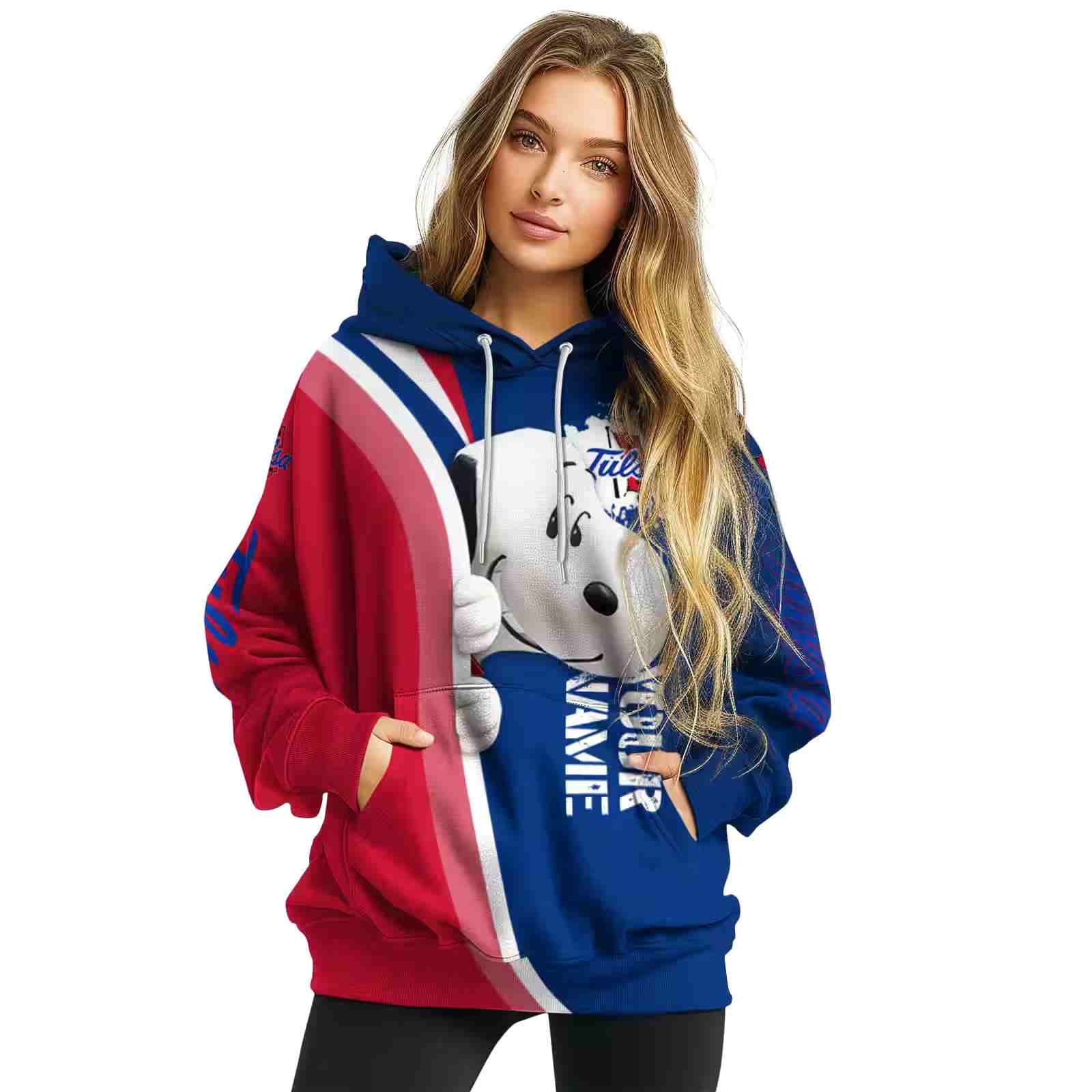 customized tulsa golden hurricane peeking snoopy blue hoodie high quality