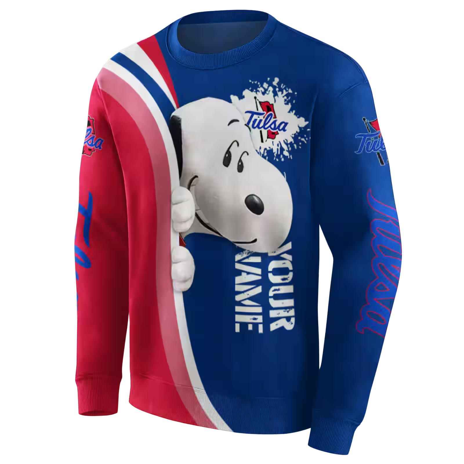 customized tulsa golden hurricane peeking snoopy blue hoodie new arrival