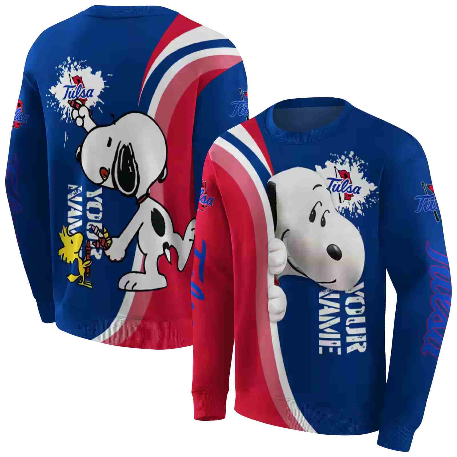 customized tulsa golden hurricane peeking snoopy blue hoodie premium grade