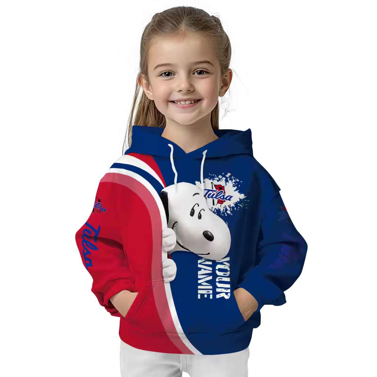 customized tulsa golden hurricane peeking snoopy blue hoodie top rated