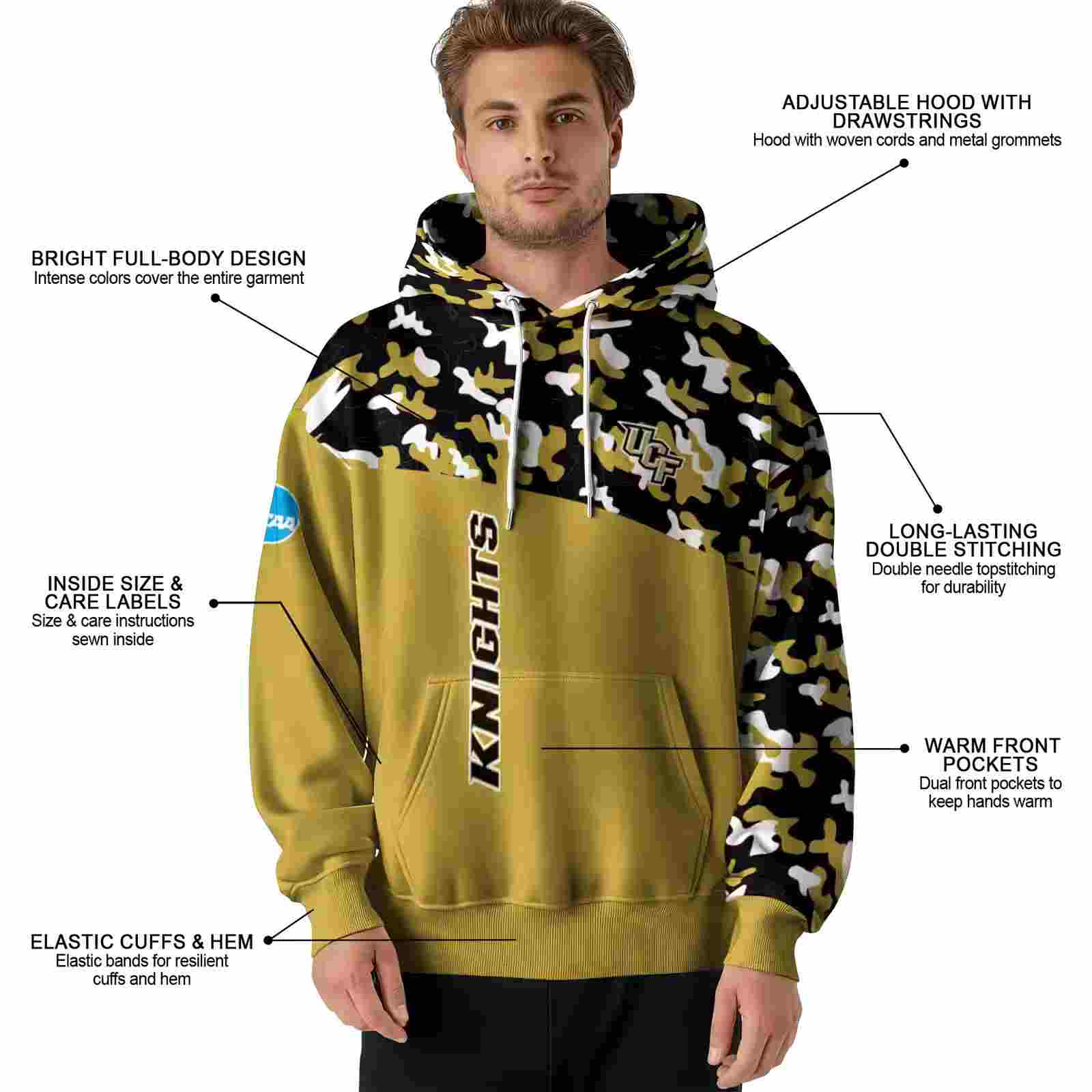 customized ucf knights camo pattern gold hoodie latest model