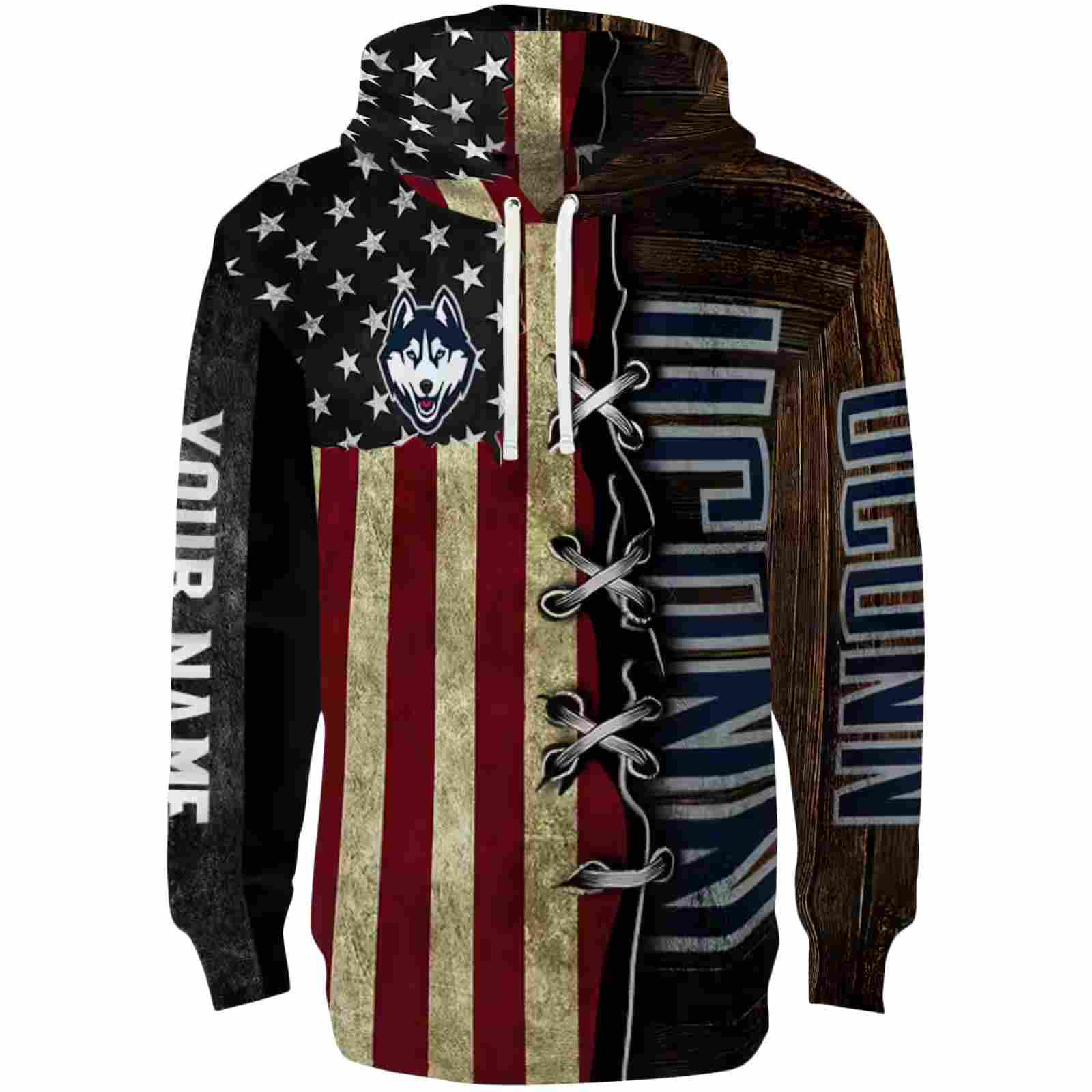 Customized UConn Huskies American Pride Hoodie