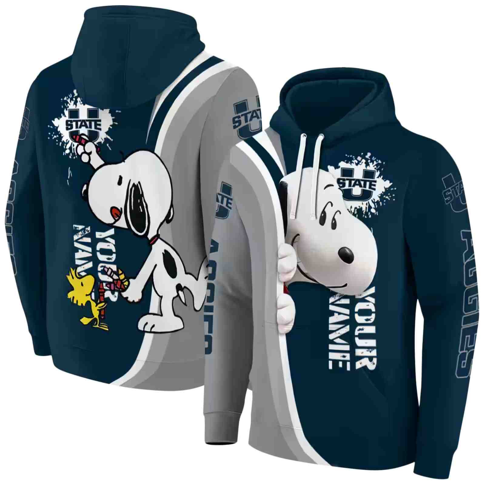 customized utah state aggies peeking snoopy navy hoodie fashion forward