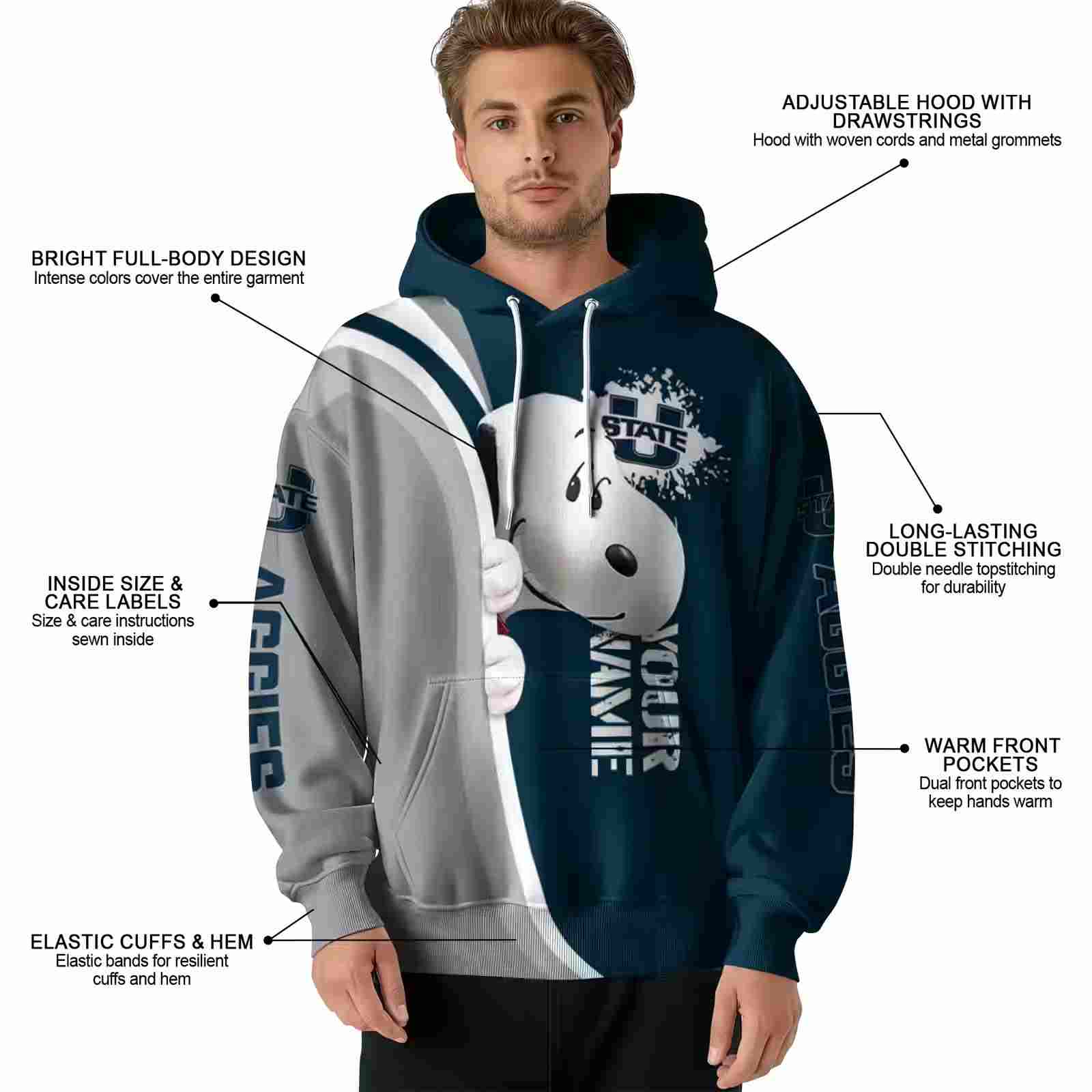 customized utah state aggies peeking snoopy navy hoodie latest model